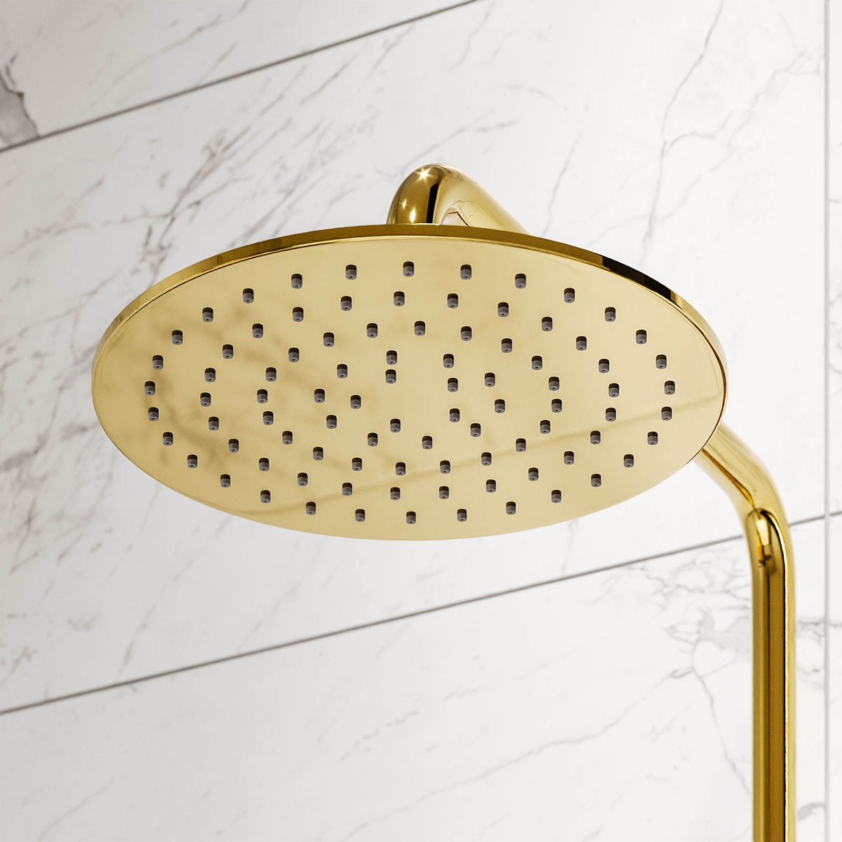 Shower system with thermostatic mixer 150mm C/C - Ø250 mm overhead shower, hand shower - shiny brass - Dragør - MASTERSTORE - 8595677130577 - Showersystem - 31-120-08-64-00 - 8595677130577