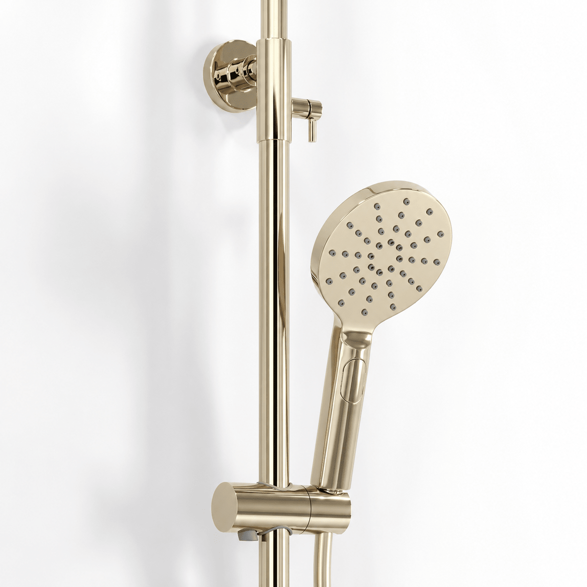 Shower system with thermostatic mixer 150mm C/C - Ø250 mm overhead shower, hand shower - polished brass - Dragør - MASTERSTORE - 8595677195712 - Showersystems - 31-120-11-64-00 - 8595677195712