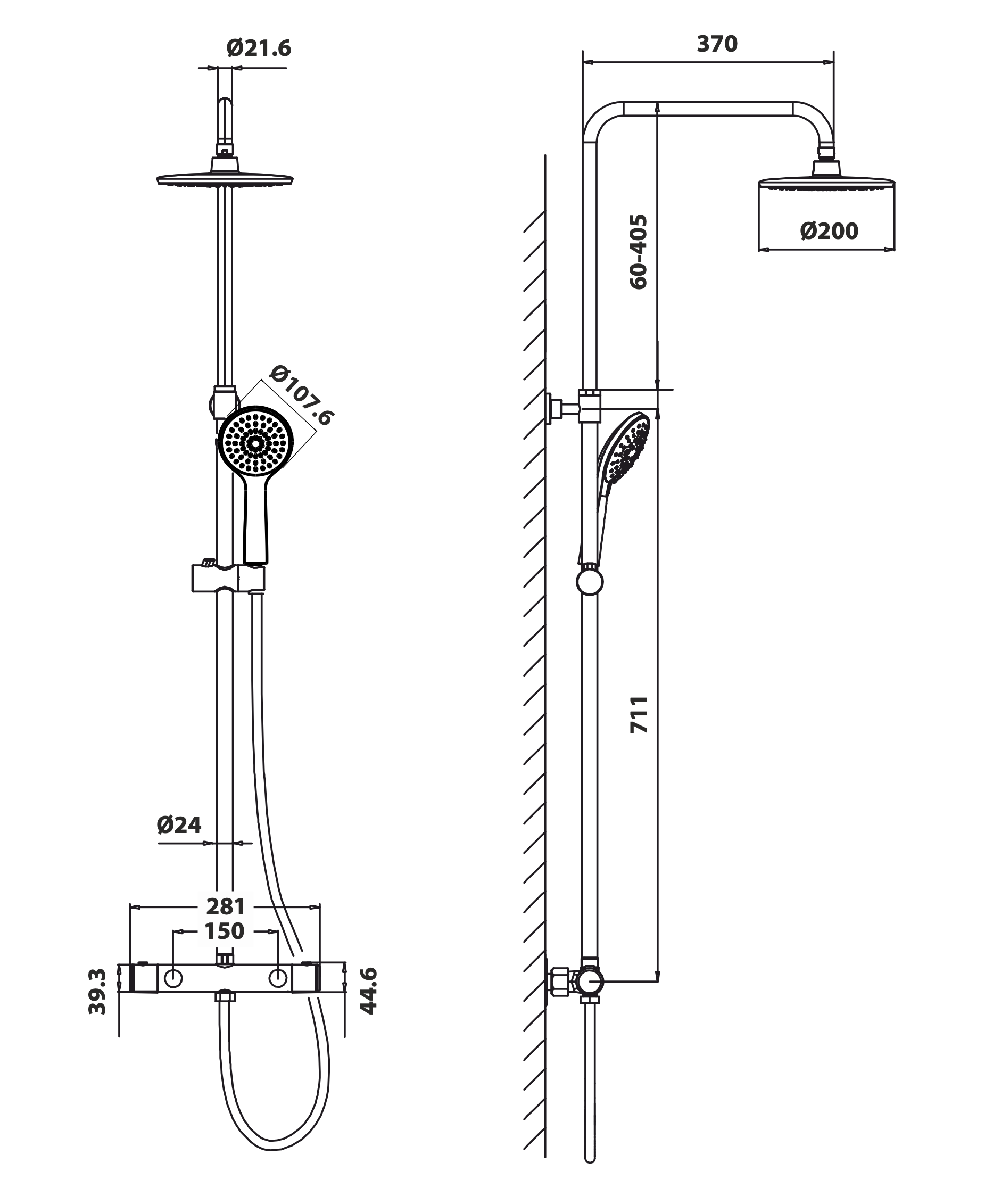 Houston Takduschset m/Termostat blandare och 20 cm takdusch, 150 C/C