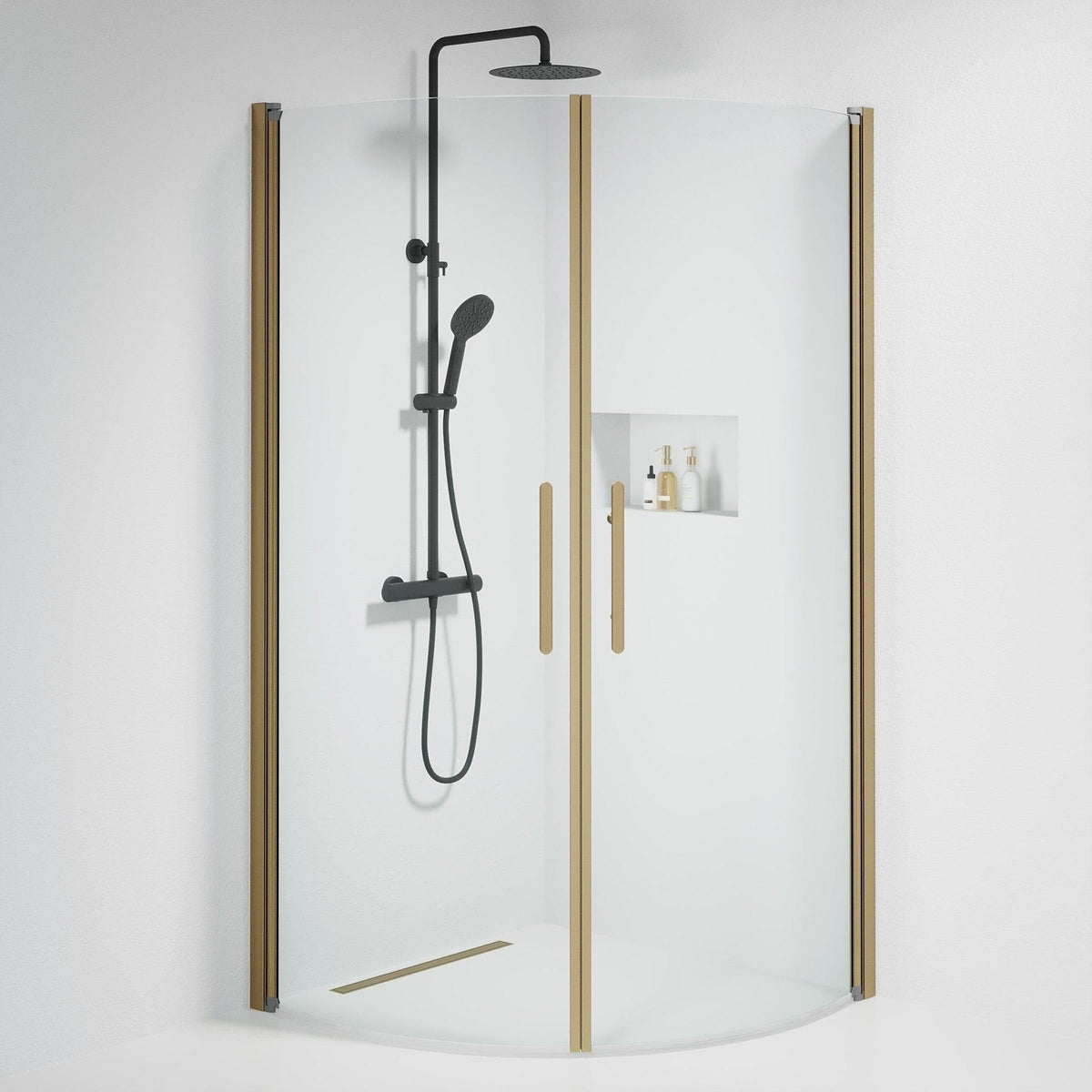 Duschkabin halvrund 70x90x198 cm - 6 mm klart nanoglas - bronsprofil - Vänern