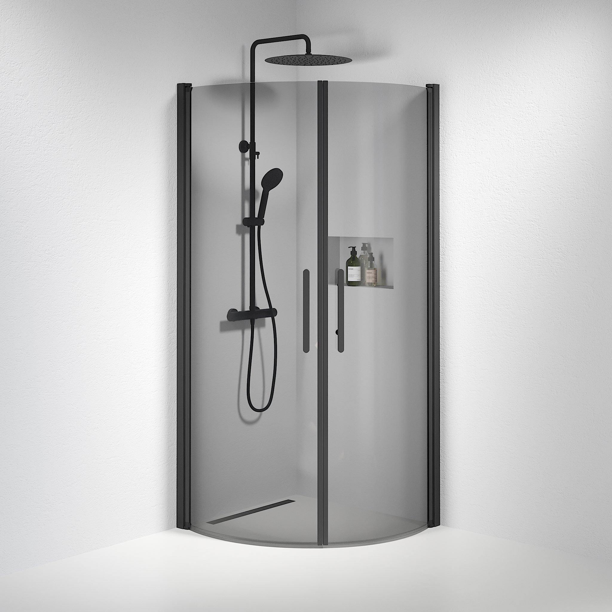 Round - Smoked, Shower Encl. Set - Round, Smoked/Black - 80 cm - MASTERSTORE - 8595677119374 - Shower Enclosure Set - Code - 35-801-02-56-00 - 8595677119374
