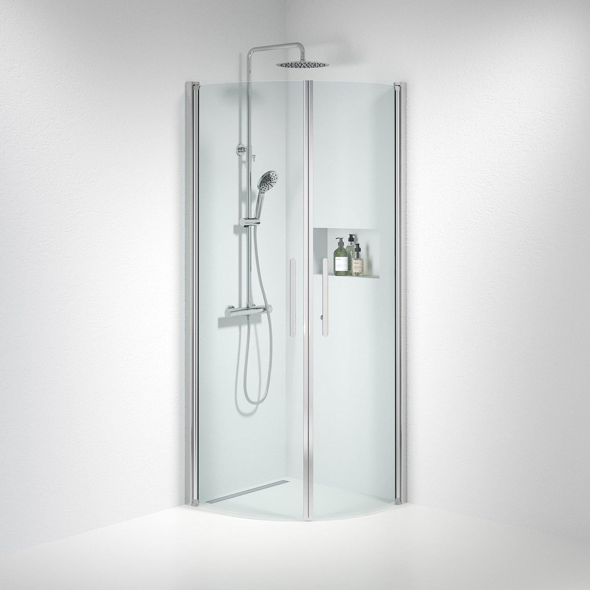 Duschkabin halvcirkelformad 90x100x198 cm - 6 mm klart nanoglas - Krom profil - Vänern