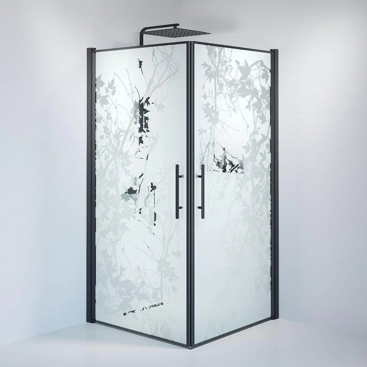 Vänern Duschhörn, Rak, Frostat Decor Glas, Svart Profil - Duschhörna - BATH DELUXE - PRESTIGE - 36 - 101 - 02 - 54 - 00 - BATHDELUXE SWEDEN