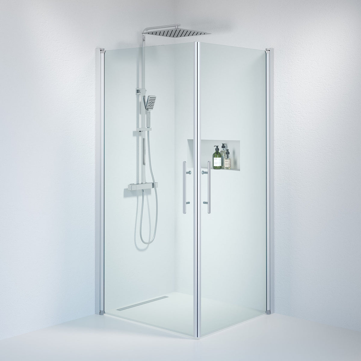 Square - Clear, Shower Enclosure Set - Code, Clear/Satin - 100 cm - MASTERSTORE - 8595677121315 - Shower Enclosure Set - Code - 36 - 101 - 67 - 50 - 00 - 8595677121315