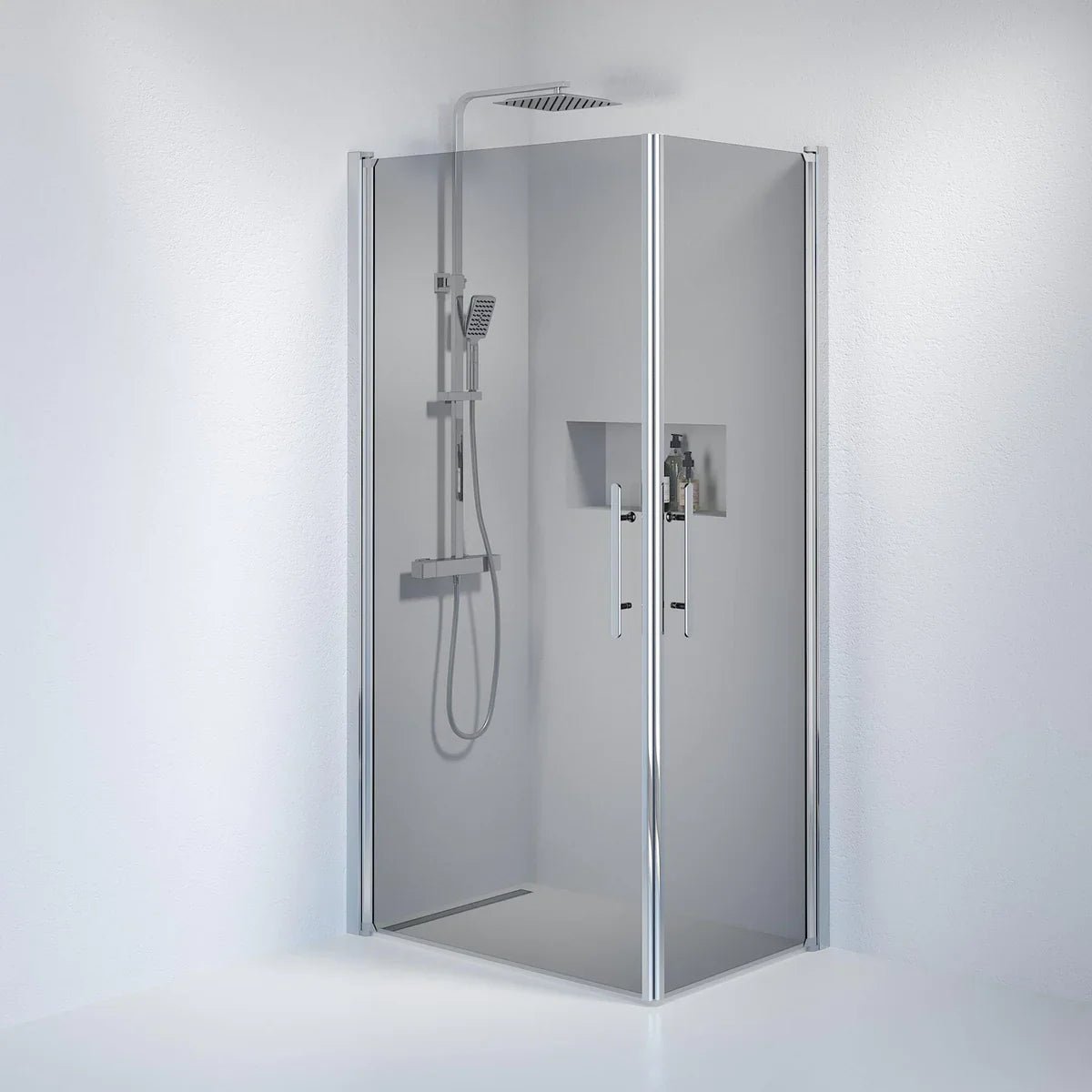 Vänern Duschhörn, Rak, Rökfärgat Glas, Krom Profil - Duschhörna - BATH DELUXE - PRESTIGE - 36 - 701 - 60 - 56 - 00 - BATHDELUXE SWEDEN