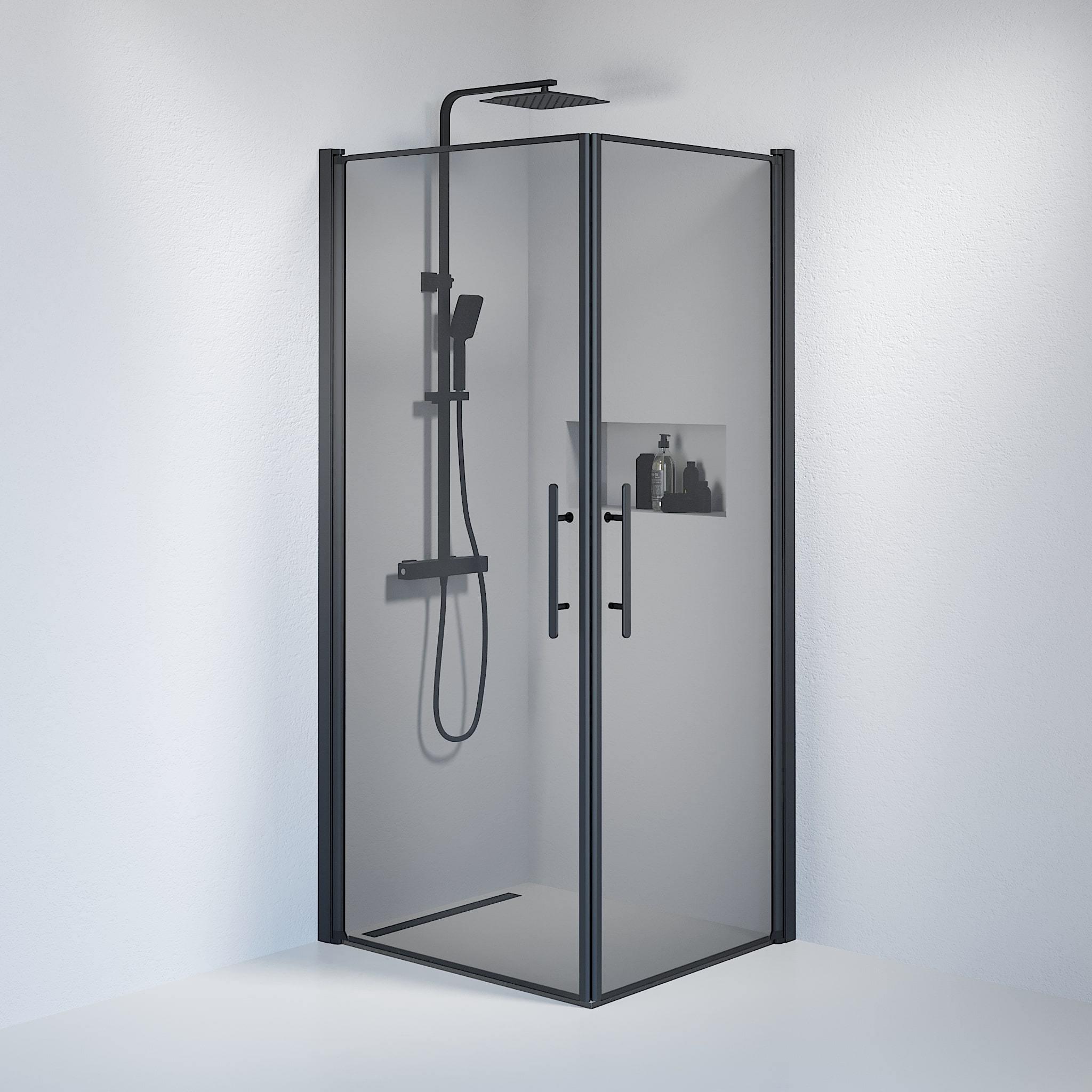 Kvadratisk - Rökt, Duschset - Kvadratisk, Rökt/Svart - 70 cm - Duschkabinset - Kod - BATH DELUXE - PRESTIGE - 36-709-02-56-00 - BATHDELUXE SWEDEN