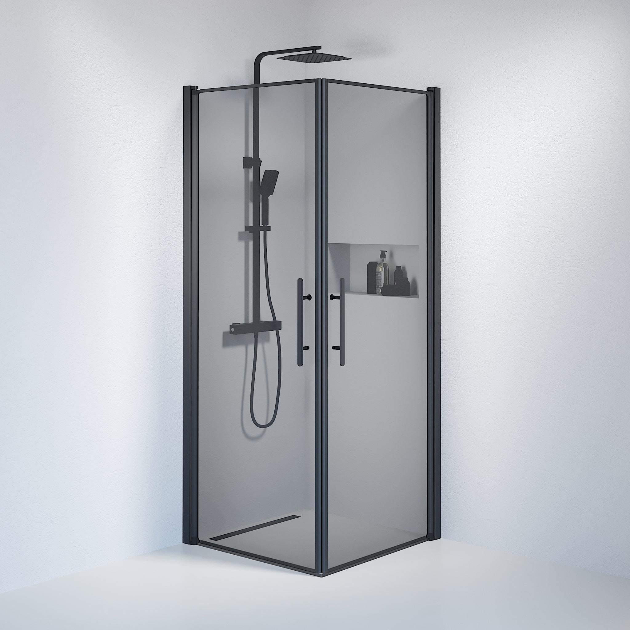 Kvadratisk - Rökt, Duschset - Kvadratisk, Rökt/Svart - 70 cm - Duschkabinset - Kod - BATH DELUXE - PRESTIGE - 36-709-02-56-00 - BATHDELUXE SWEDEN