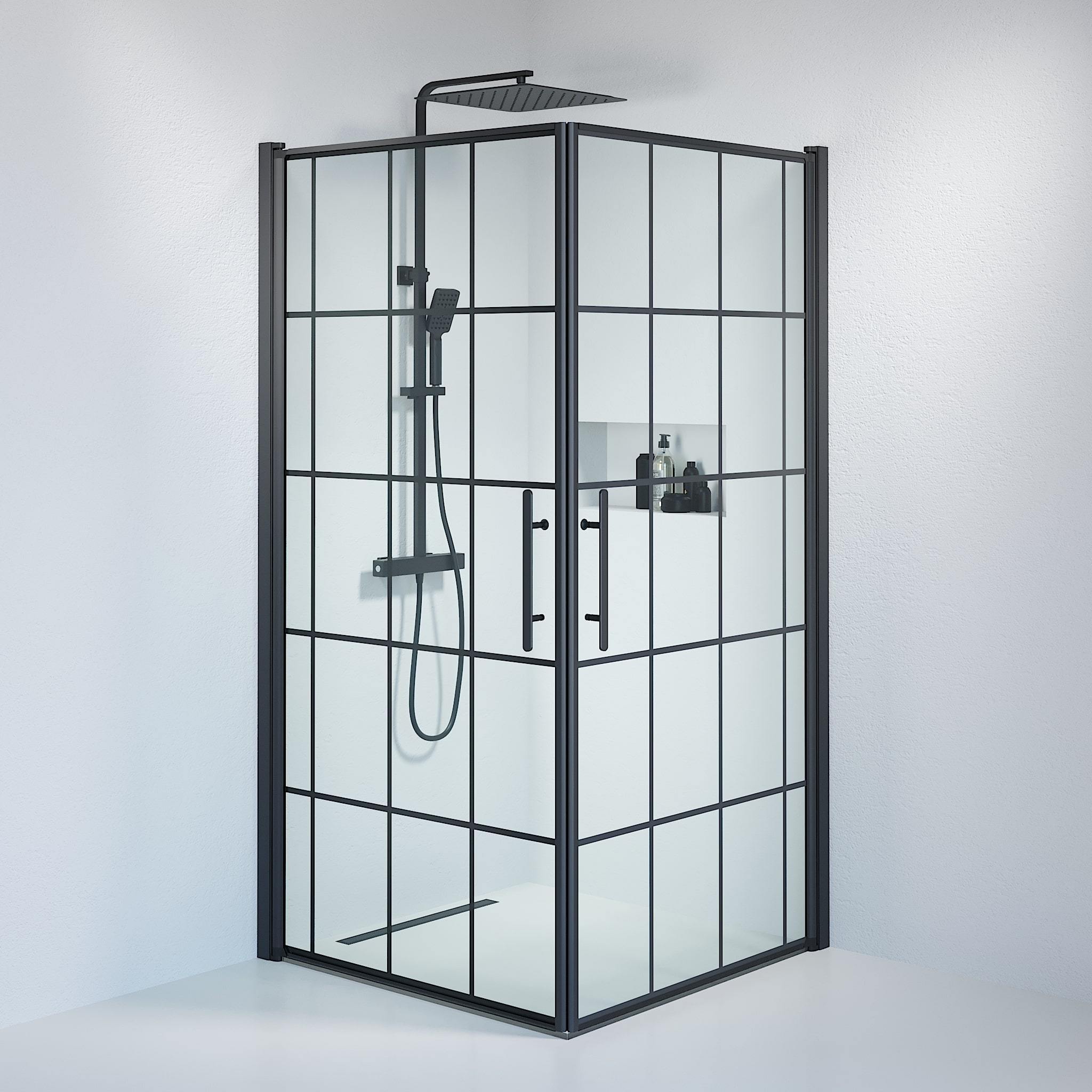 Kvadratisk - Stomme, Duschset - Kvadratisk, Stomme/Svart - 80 cm - Duschkabinset - Kod - BATH DELUXE - PRESTIGE - 36-801-02-49-01 - BATHDELUXE SWEDEN