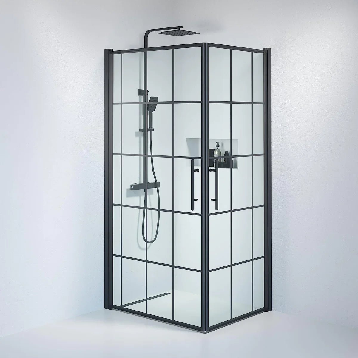 Vänern Duschhörn, Rak, Klarglas med Spröjs, Svart Profil - Duschhörna - BATH DELUXE - PRESTIGE - 36 - 801 - 02 - 49 - 01 - BATHDELUXE SWEDEN