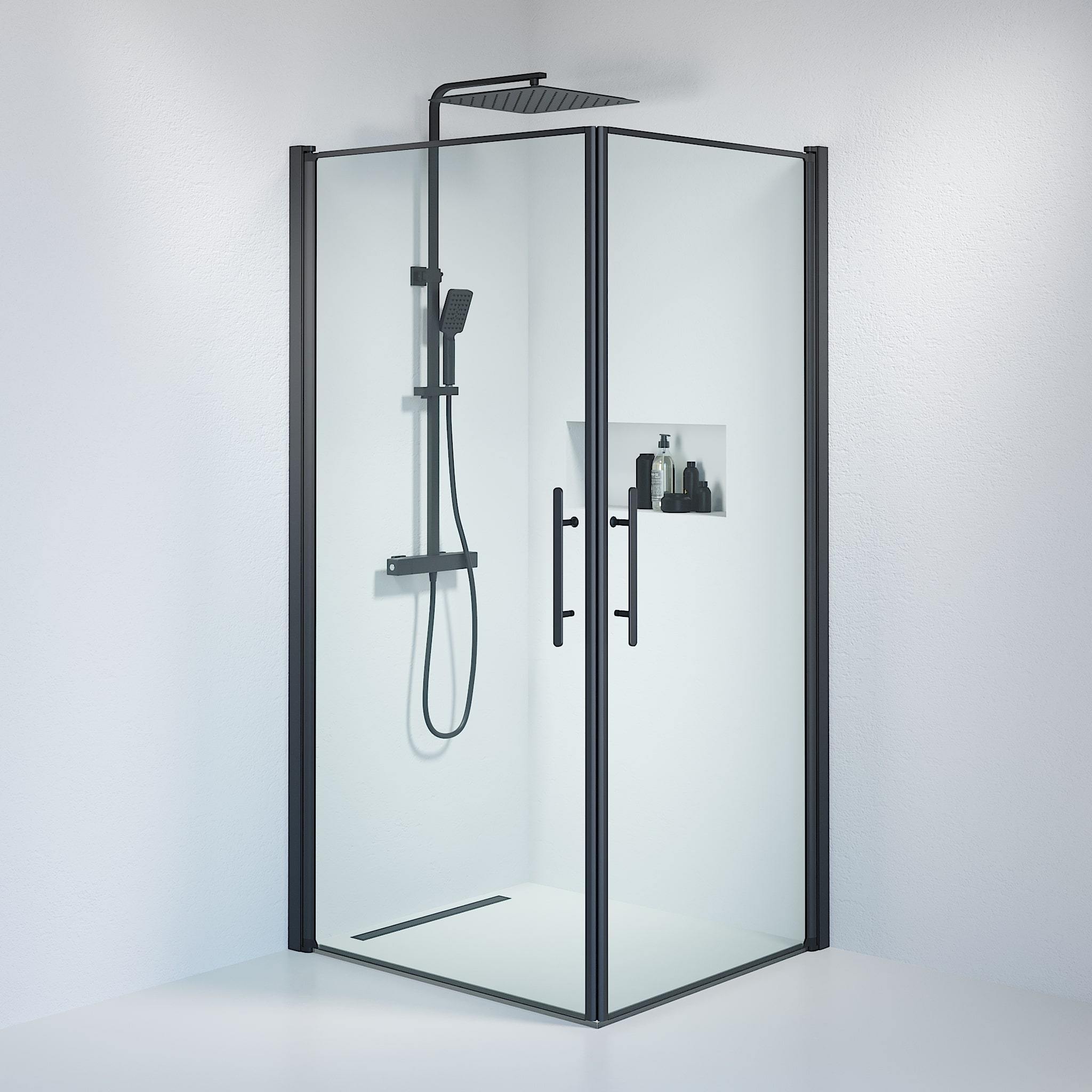 Kvadratisk - Klar, Duschset - Kvadratisk, Klar/Svart - 80 cm - Duschkabinset - Kod - BATH DELUXE - PRESTIGE - 36-801-02-50-00 - BATHDELUXE SWEDEN