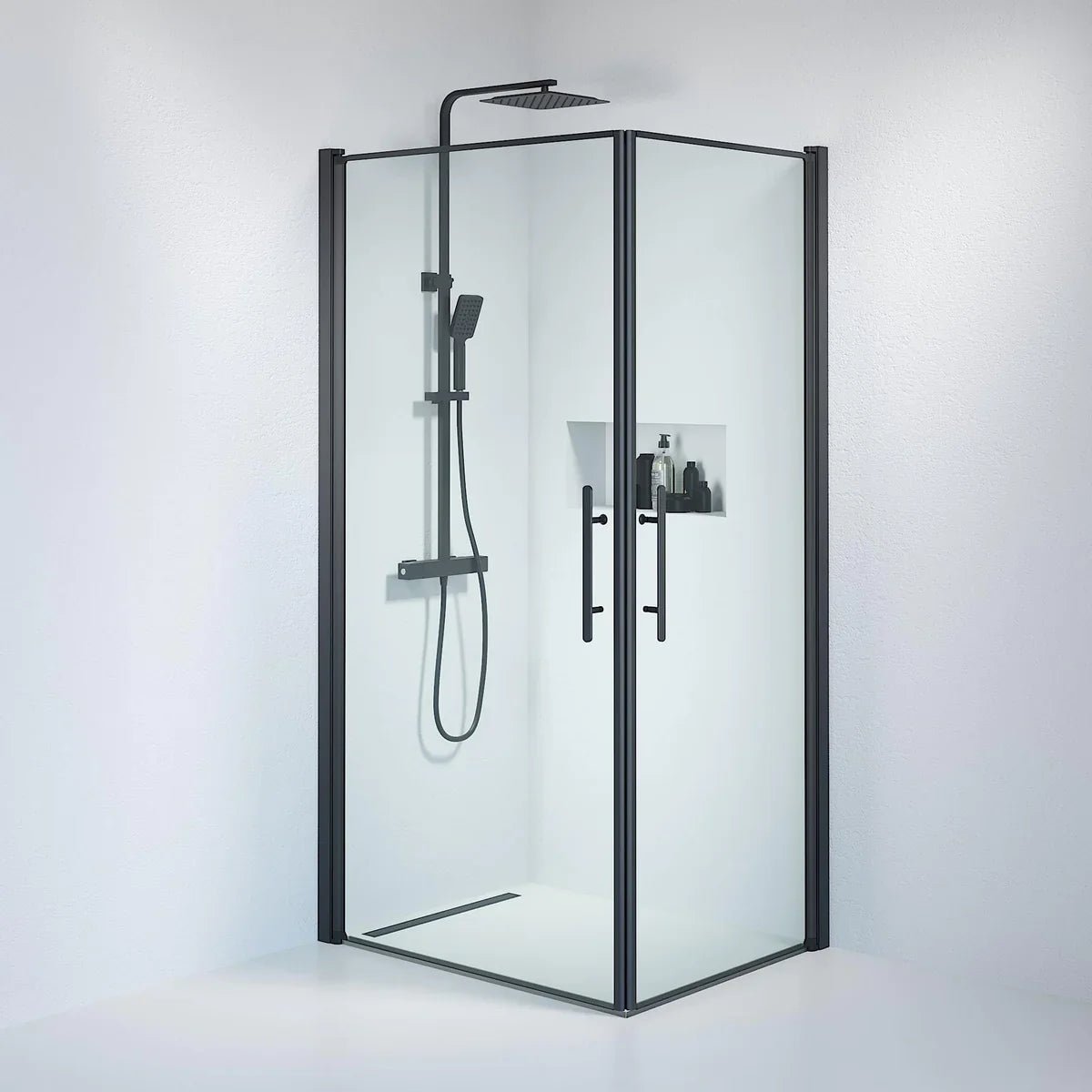 Vänern Duschhörn, Rak, Klarglas, Svart Profil - Duschhörna - BATH DELUXE - PRESTIGE - 36 - 801 - 02 - 50 - 00 - BATHDELUXE SWEDEN