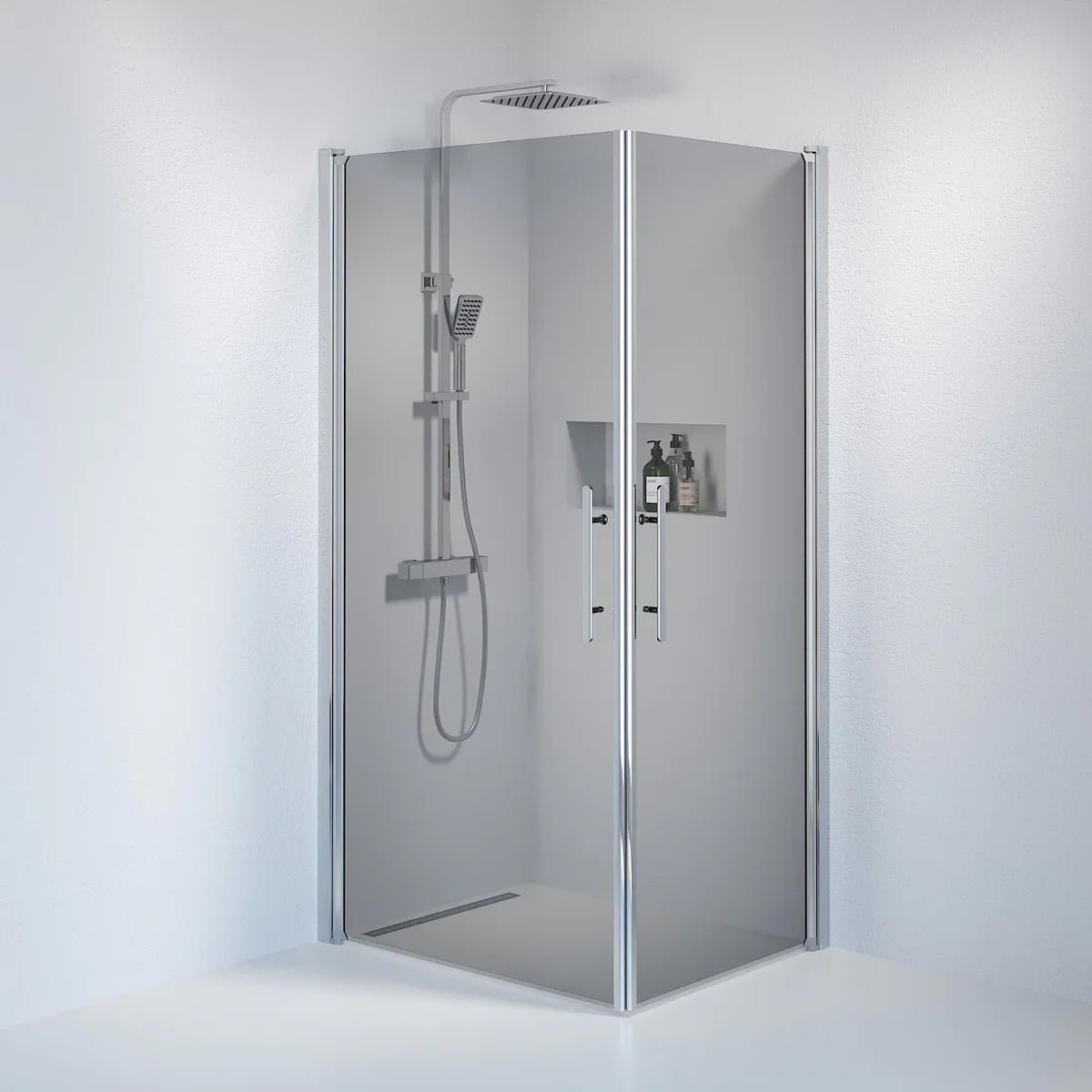 Vänern Duschhörn, Rak, Rökfärgat Glas, Krom Profil - Duschhörna - BATH DELUXE - PRESTIGE - 36 - 801 - 60 - 56 - 00 - BATHDELUXE SWEDEN