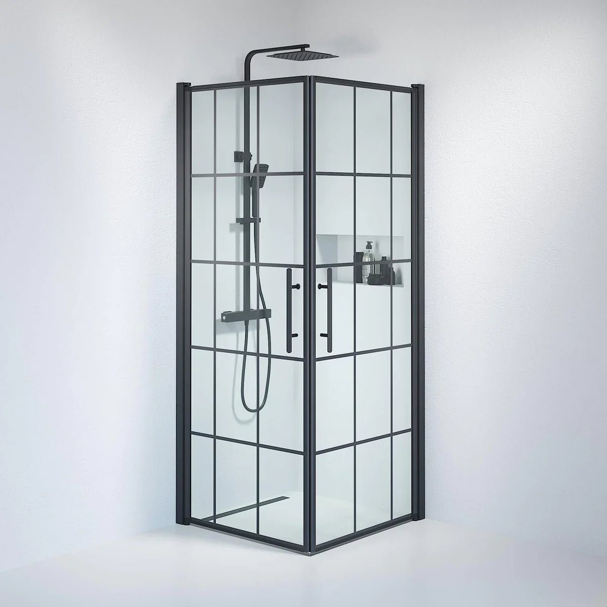 Vänern Duschhörn, Rak, Klarglas med Spröjs, Svart Profil - Duschhörna - BATH DELUXE - PRESTIGE - 36 - 808 - 02 - 49 - 01 - BATHDELUXE SWEDEN