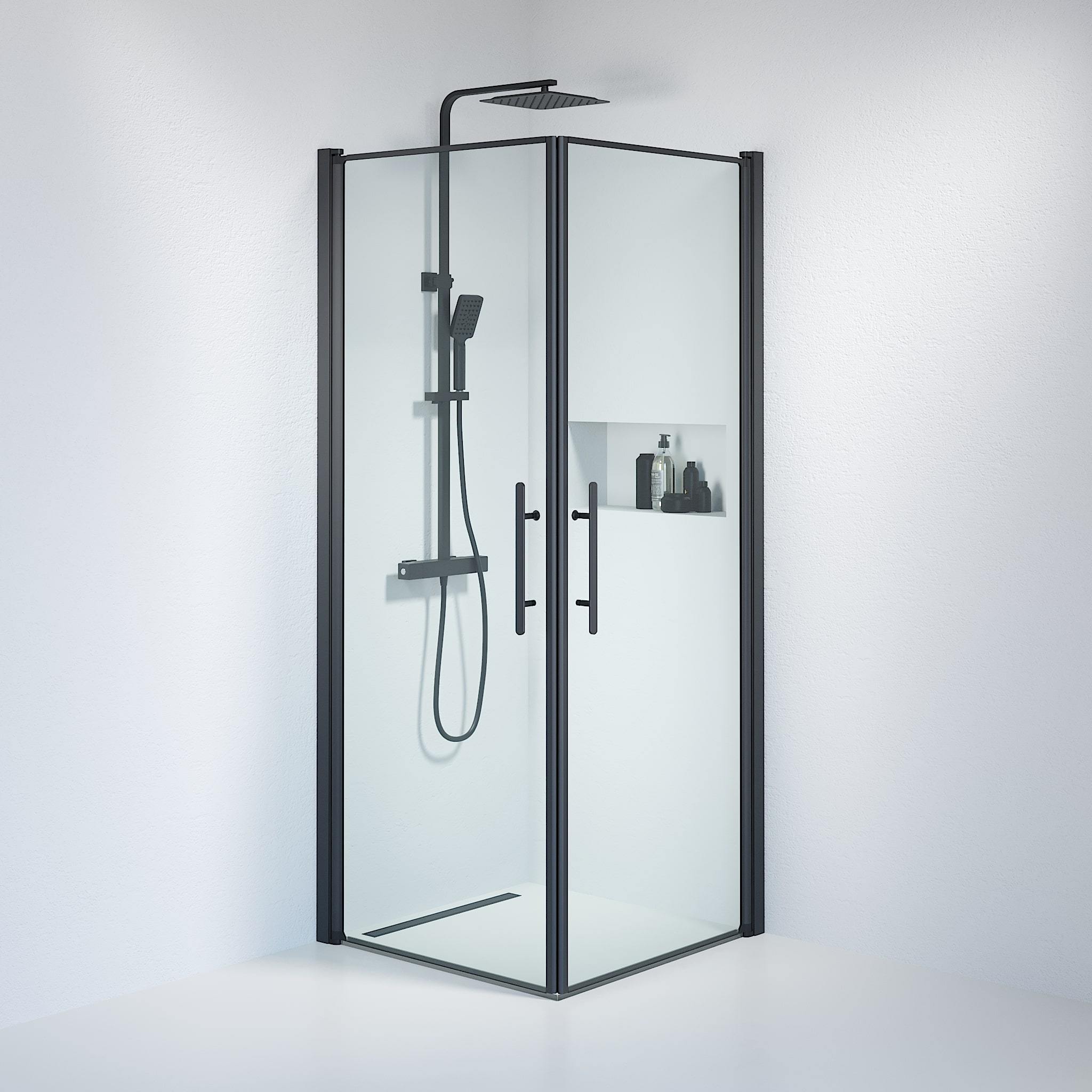 Square - Clear, Shower Enclosure Set - Code, Clear/Black - 80 cm - MASTERSTORE - 8595677120707 - Shower Enclosure Set - Code - 36 - 808 - 02 - 50 - 00 - 8595677120707