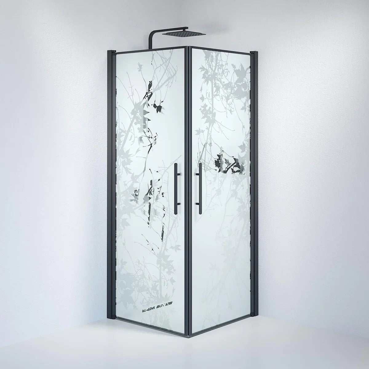 Vänern Duschhörn, Rak, Frostat Decor Glas, Svart Profil - Duschhörna - BATH DELUXE - PRESTIGE - 36 - 808 - 02 - 54 - 00 - BATHDELUXE SWEDEN