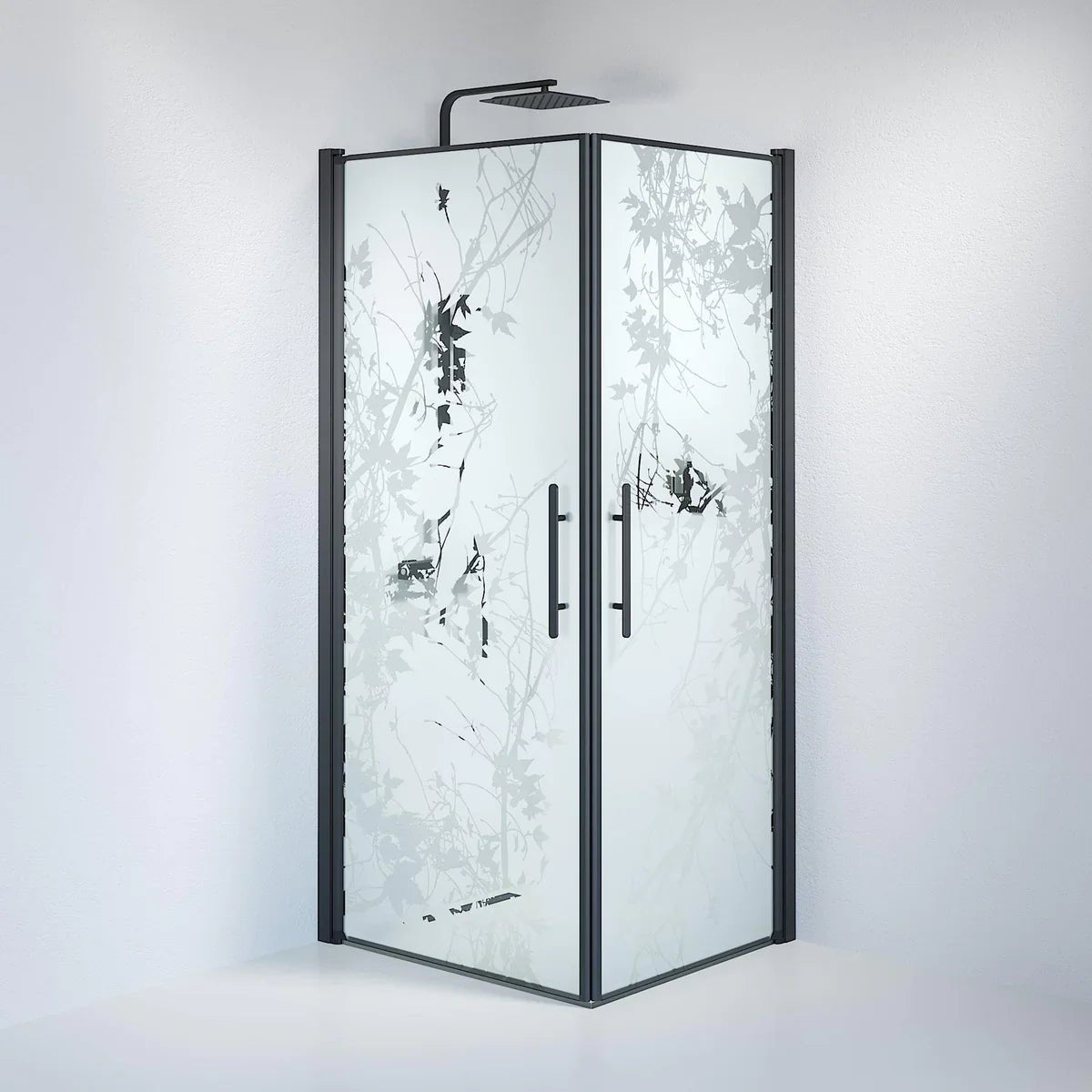 Vänern Duschhörn, Rak, Frostat Decor Glas, Svart Profil - Duschhörna - BATH DELUXE - PRESTIGE - 36 - 808 - 02 - 54 - 00 - BATHDELUXE SWEDEN