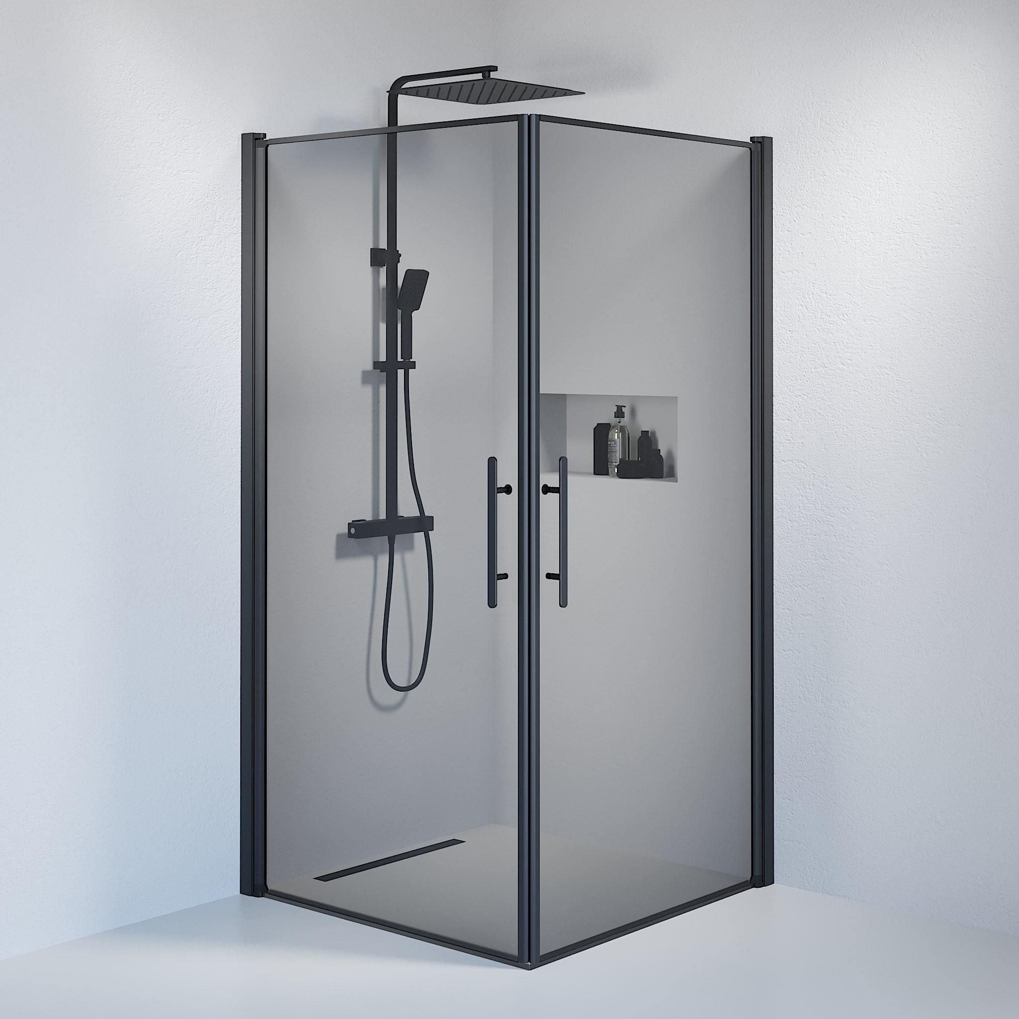 Kvadratisk - Rökt, Duschset - Kvadratisk, Rökt/Svart - 80 cm - Duschkabinset - Kod - BATH DELUXE - PRESTIGE - 36-808-02-56-00 - BATHDELUXE SWEDEN