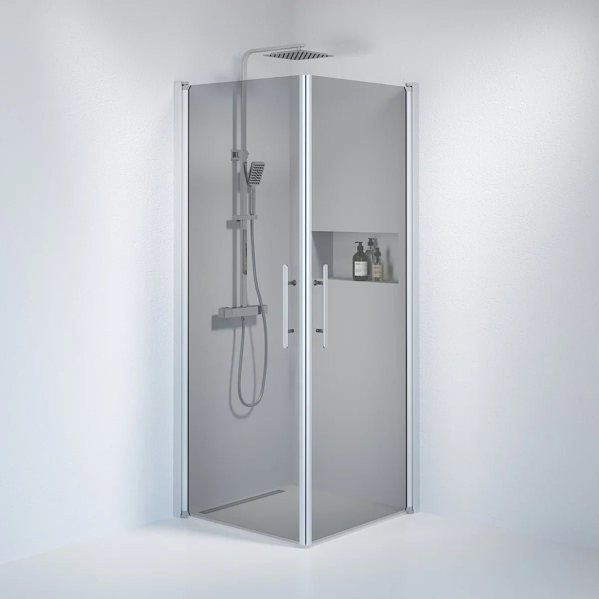 Vänern Duschhörn,Rak, Rökfärgat Glas, Borstad Aluminium Profil - Duschhörna - BATH DELUXE - PRESTIGE - 36 - 808 - 67 - 56 - 00 - BATHDELUXE SWEDEN