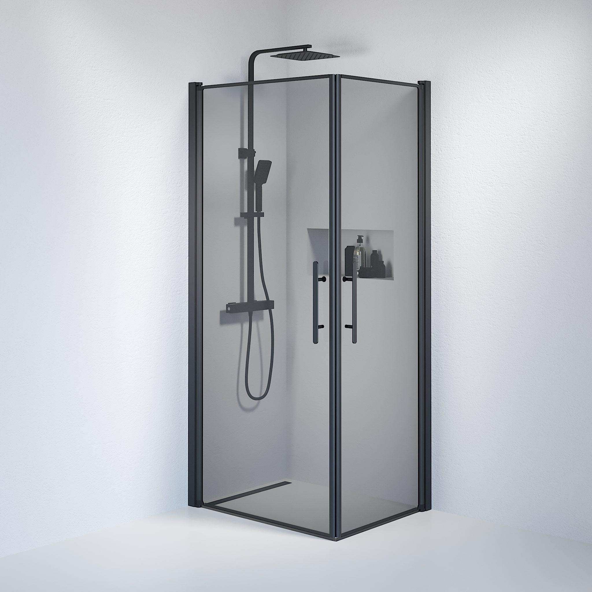 Kvadratisk - Rökt, Duschset - Kvadratisk, Rökt/Svart - 80 cm - Duschkabinset - Kod - BATH DELUXE - PRESTIGE - 36-809-02-56-00 - BATHDELUXE SWEDEN