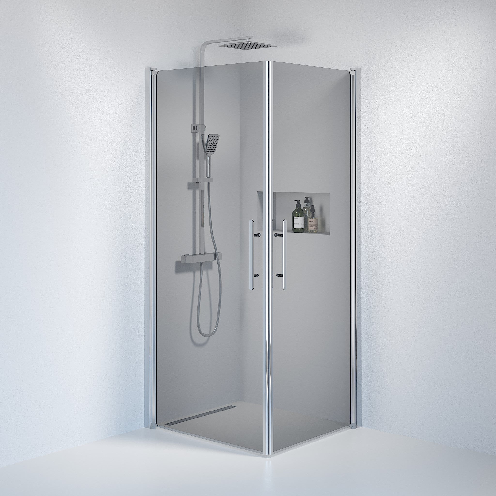 Kvadratisk - Rökt, Duschset - Kvadratisk, Rökt/Krom - 80 cm - Duschkabinset - Kod - BATH DELUXE - PRESTIGE - 36-809-60-56-00 - BATHDELUXE SWEDEN