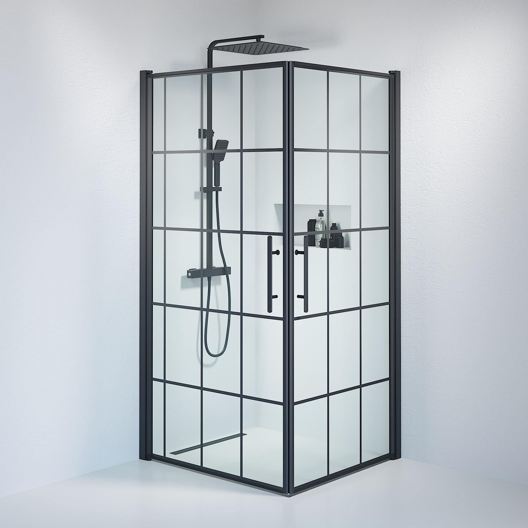 Kvadratisk - Stomme, Duschset - Kvadratisk, Stomme/Svart - 90 cm - Duschkabinset - Kod - BATH DELUXE - PRESTIGE - 36-901-02-49-01 - BATHDELUXE SWEDEN