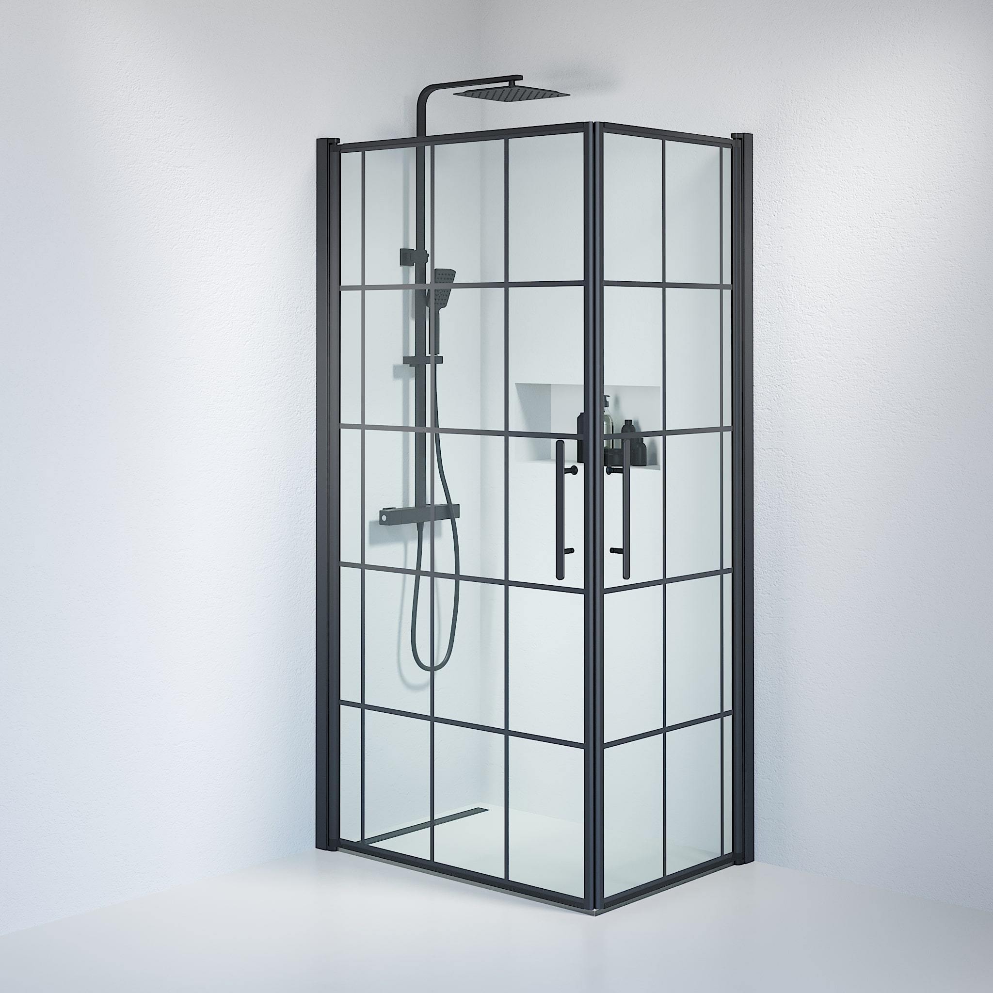 Kvadratisk - Stomme, Duschset - Kvadratisk, Stomme/Svart - 90 cm - Duschkabinset - Kod - BATH DELUXE - PRESTIGE - 36-901-02-49-01 - BATHDELUXE SWEDEN