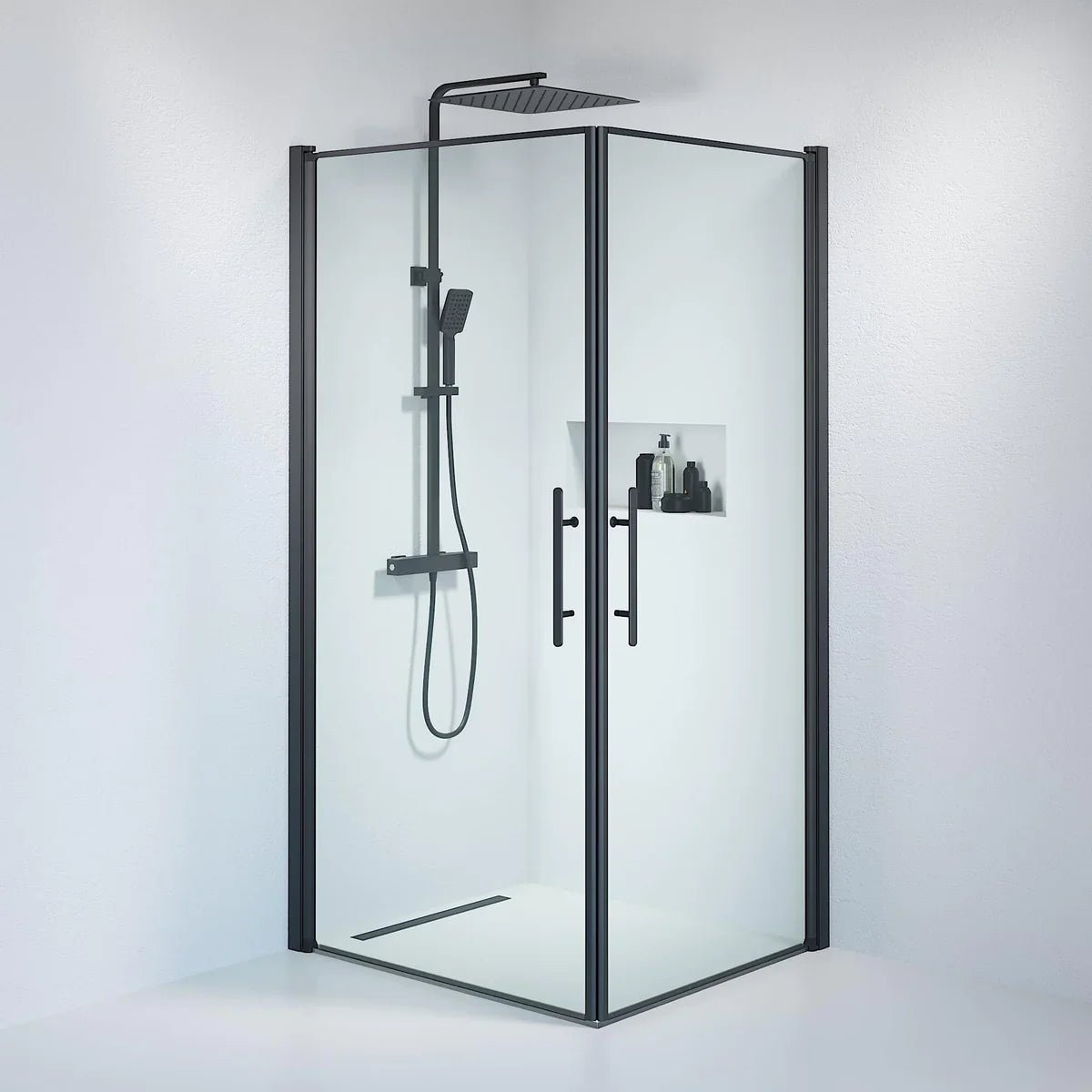 Vänern Duschhörn, Rak, Klarglas, Svart Profil - Duschhörna - BATH DELUXE - PRESTIGE - 36 - 901 - 02 - 50 - 00 - BATHDELUXE SWEDEN