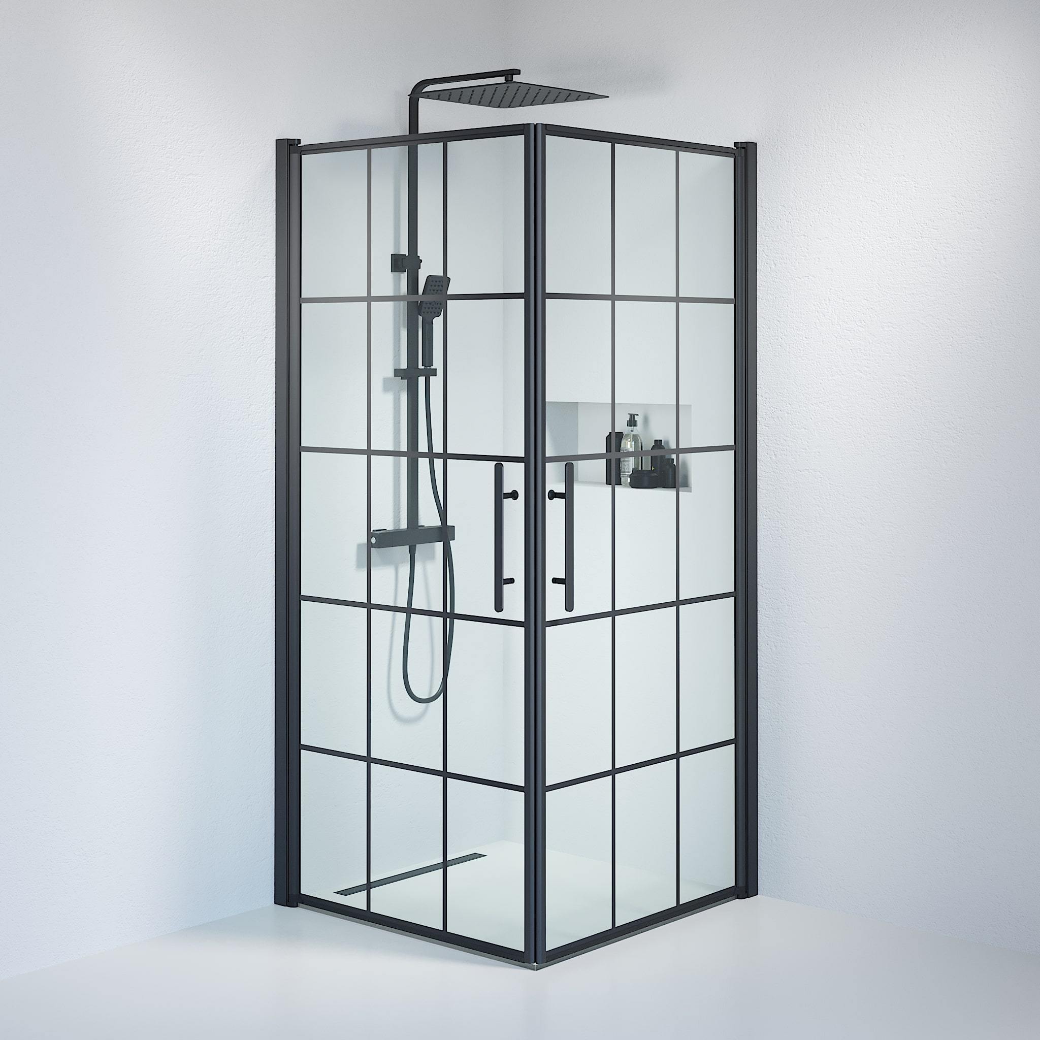 Kvadratisk - Stomme, Duschset - Kvadratisk, Stomme/Svart - 90 cm - Duschkabinset - Kod - BATH DELUXE - PRESTIGE - 36-909-02-49-01 - BATHDELUXE SWEDEN