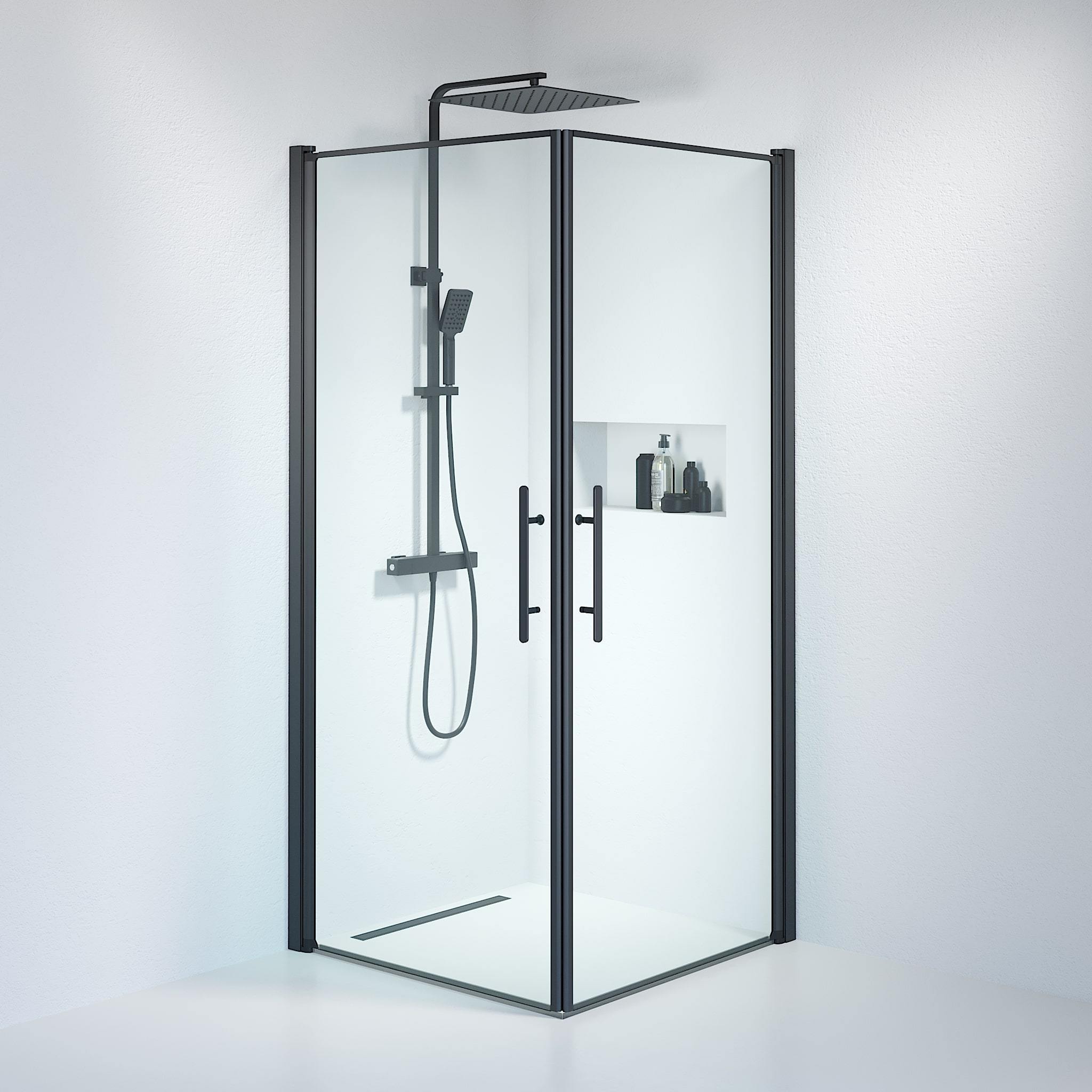Square - Clear, Shower Enclosure Set - Code, Clear/Black - 90 cm - MASTERSTORE - 8595677120967 - Shower Enclosure Set - Code - 36 - 909 - 02 - 50 - 00 - 8595677120967