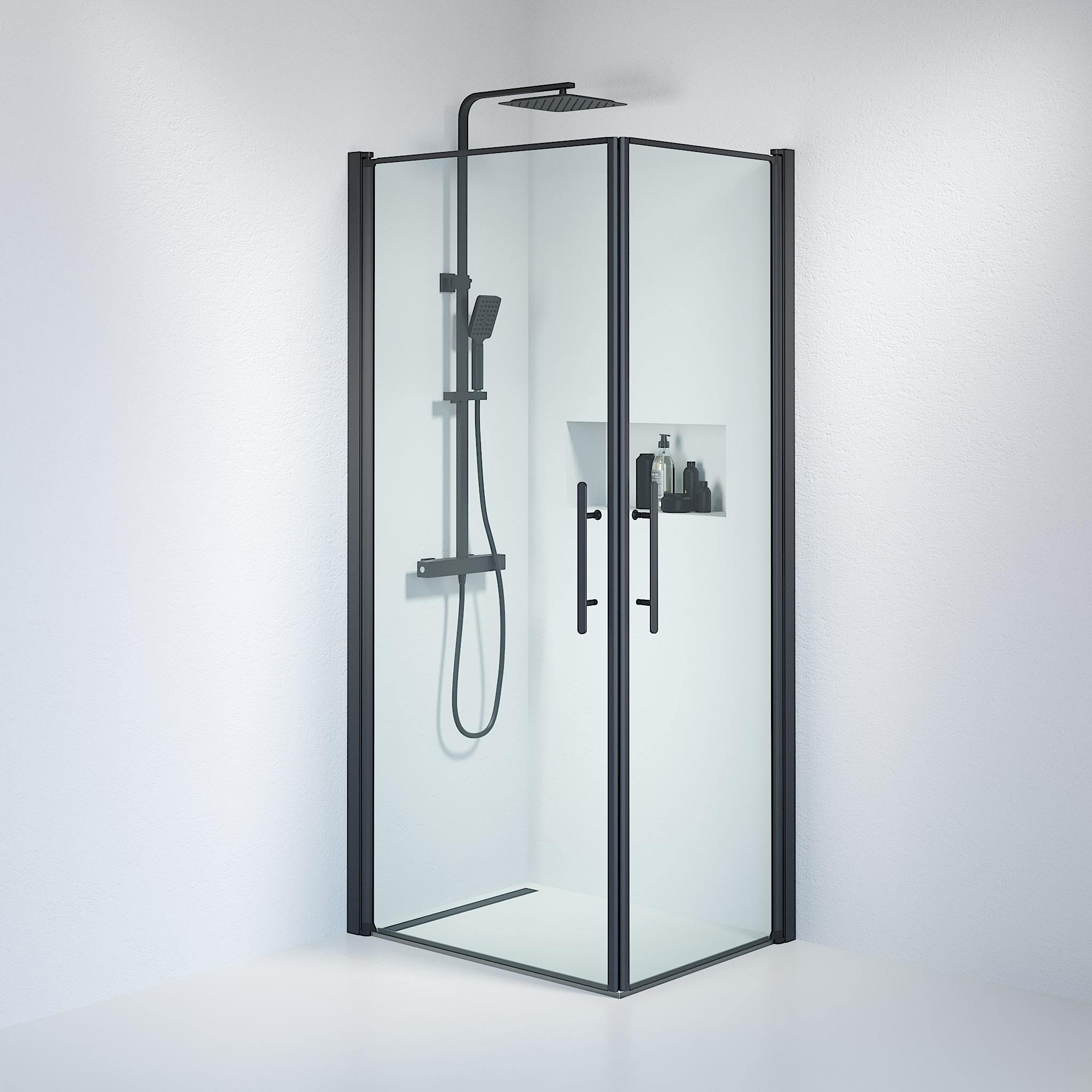 Kvadratisk - Klar, Duschset - Kvadratisk, Klar/Svart - 90 cm - Duschkabinset - Kod - BATH DELUXE - PRESTIGE - 36-909-02-50-00 - BATHDELUXE SWEDEN