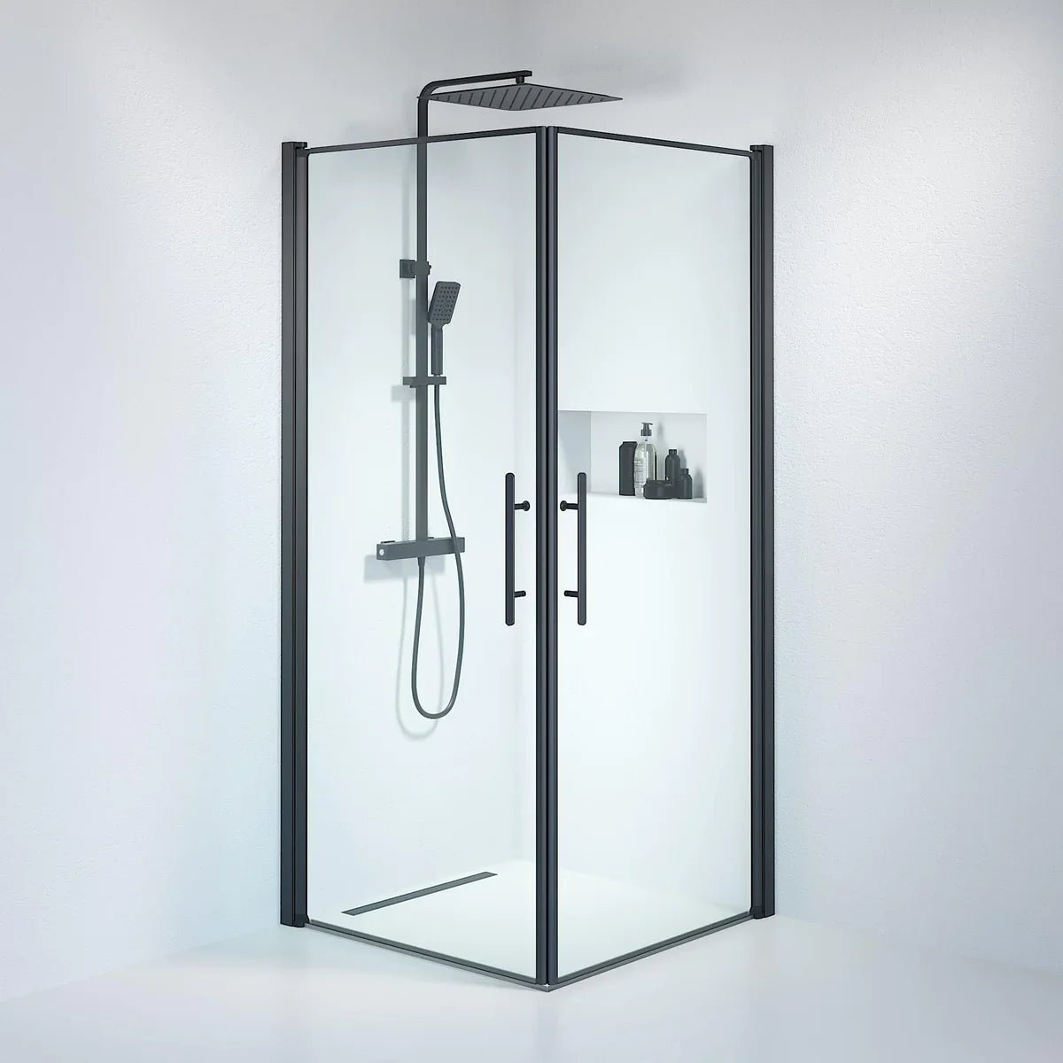 Vänern Duschhörn, Rak, Klarglas, Svart Profil - Duschhörna - BATH DELUXE - PRESTIGE - 36 - 909 - 02 - 50 - 00 - BATHDELUXE SWEDEN