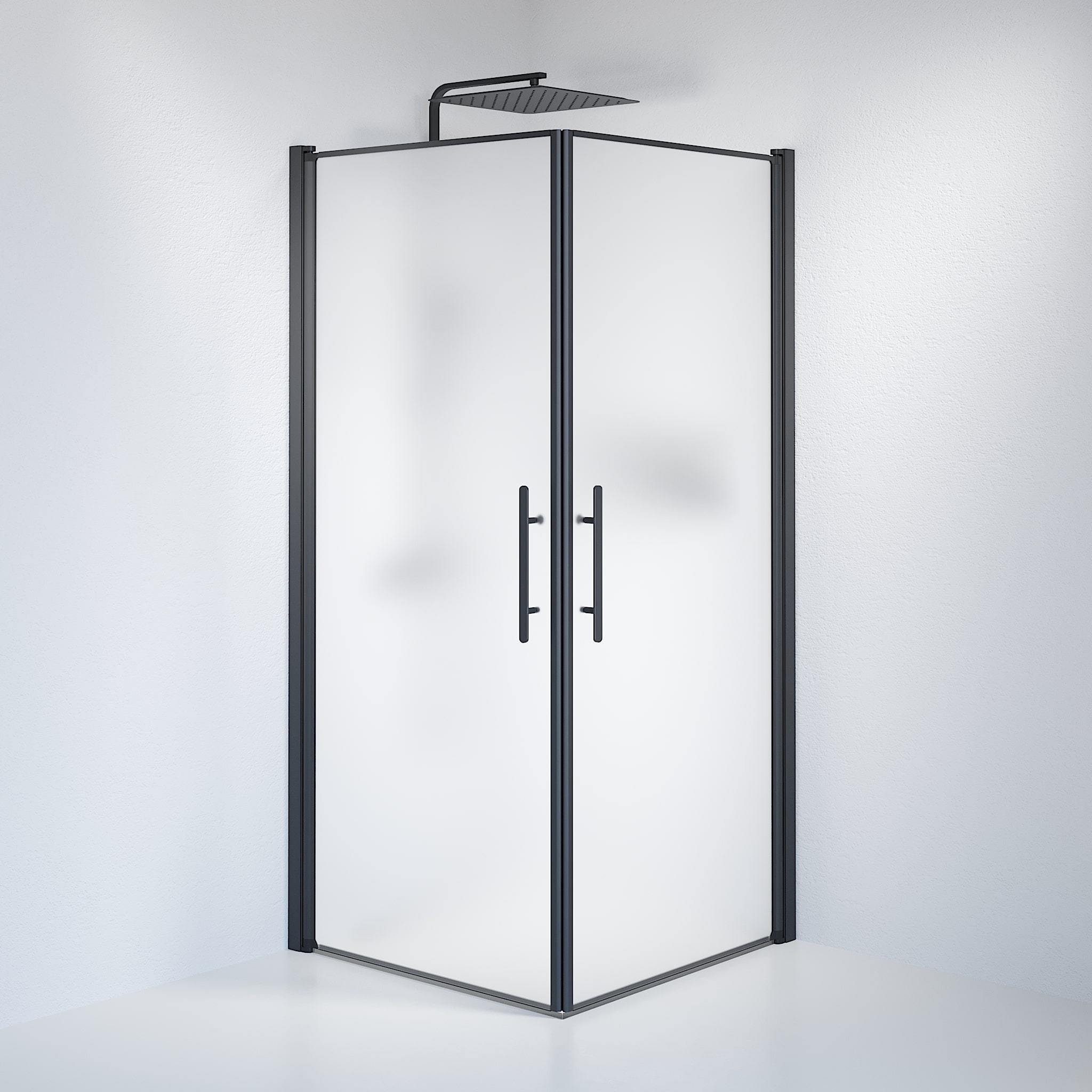 Vänern Duschhörn, Rak, Frostat Glas, Svart Profil - Duschhörna - BATH DELUXE - PRESTIGE - 36 - 909 - 02 - 55 - 00 - BATHDELUXE SWEDEN