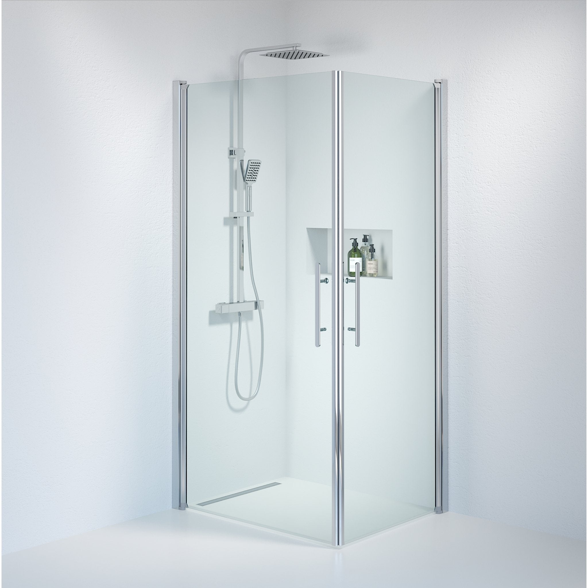 Kvadratisk - Klar, Duschset - Kvadratisk, Klar/Krom - 90 cm - Duschkabinset - Kod - BATH DELUXE - PRESTIGE - 36-909-60-50-00 - BATHDELUXE SWEDEN