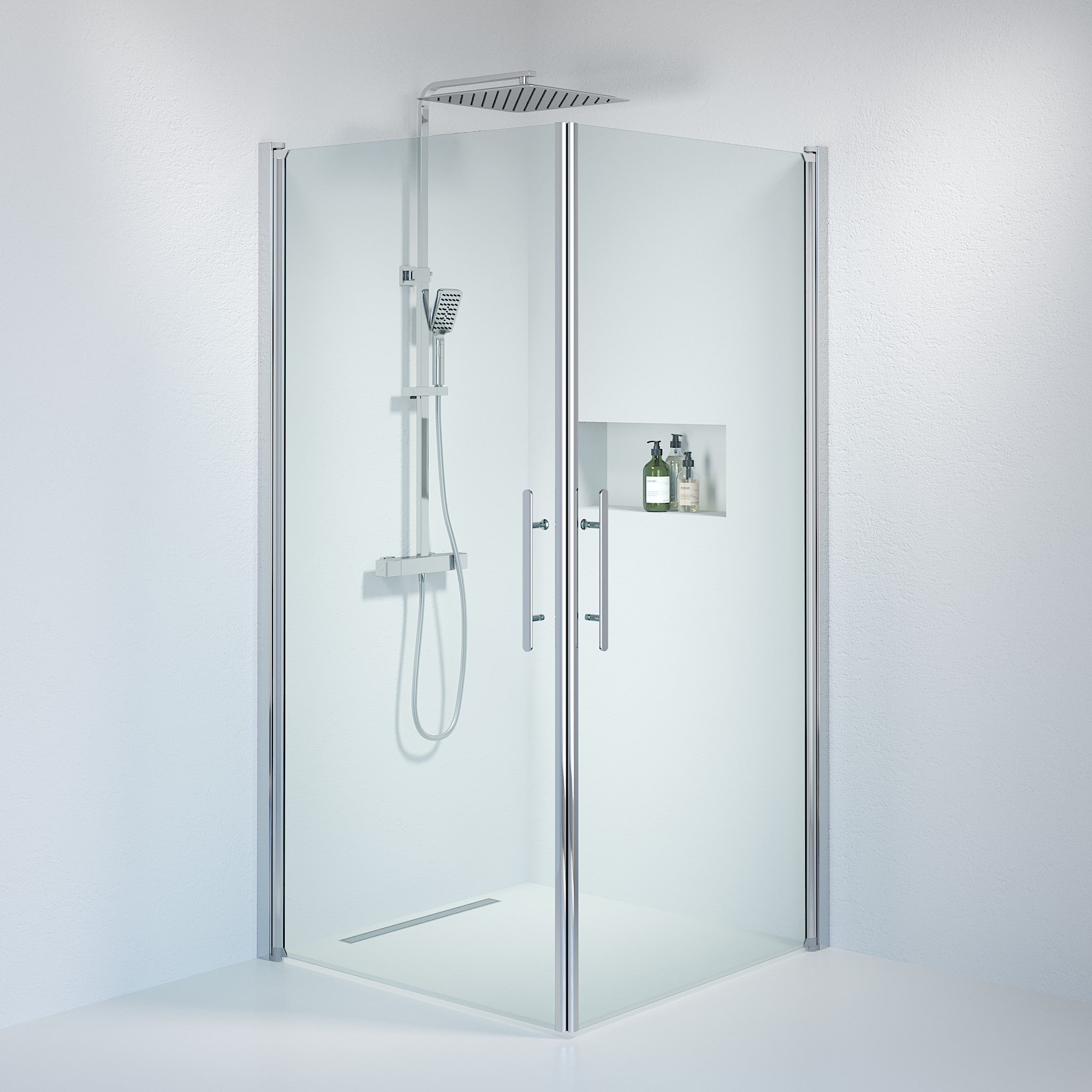 Kvadratisk - Klar, Duschset - Kvadratisk, Klar/Krom - 90 cm - Duschkabinset - Kod - BATH DELUXE - PRESTIGE - 36-909-60-50-00 - BATHDELUXE SWEDEN