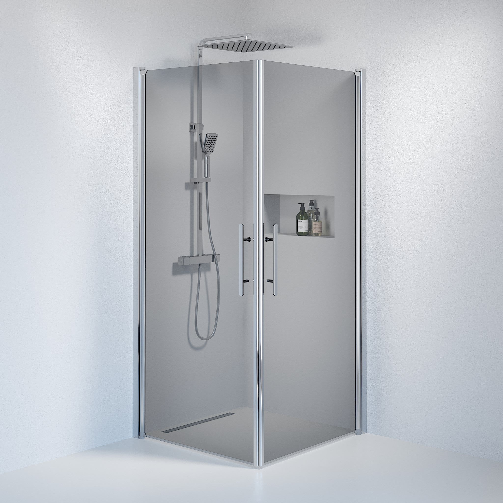 Kvadratisk - Rökt, Duschset - Kvadratisk, Rökt/Krom - 90 cm - Duschkabinset - Kod - BATH DELUXE - PRESTIGE - 36-909-60-56-00 - BATHDELUXE SWEDEN