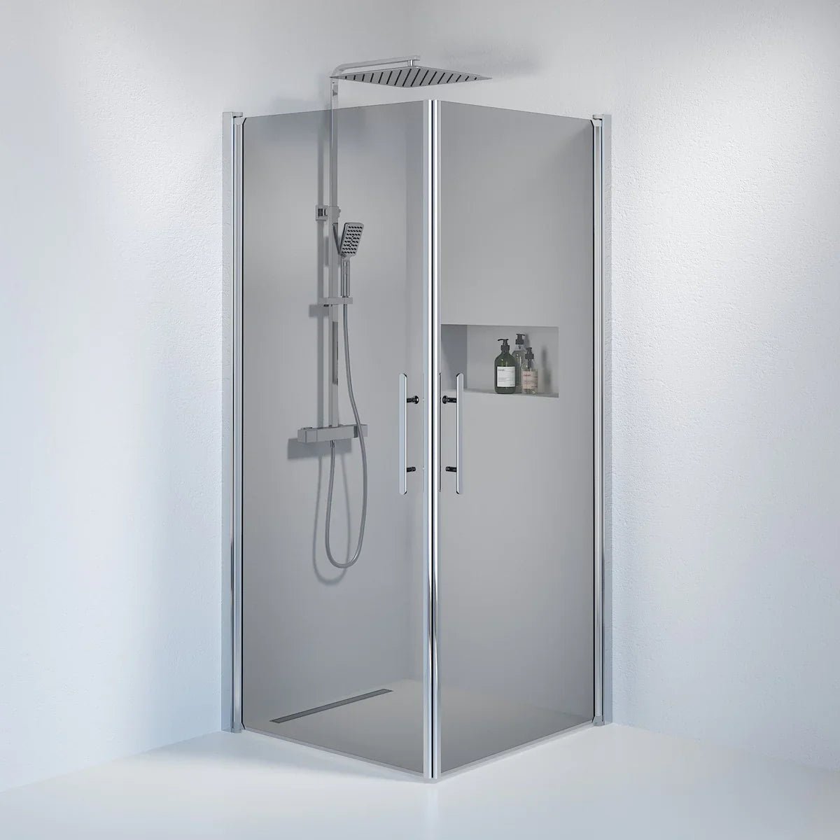 Vänern Duschhörn, Rak, Rökfärgat Glas, Krom Profil - Duschhörna - BATH DELUXE - PRESTIGE - 36 - 909 - 60 - 56 - 00 - BATHDELUXE SWEDEN