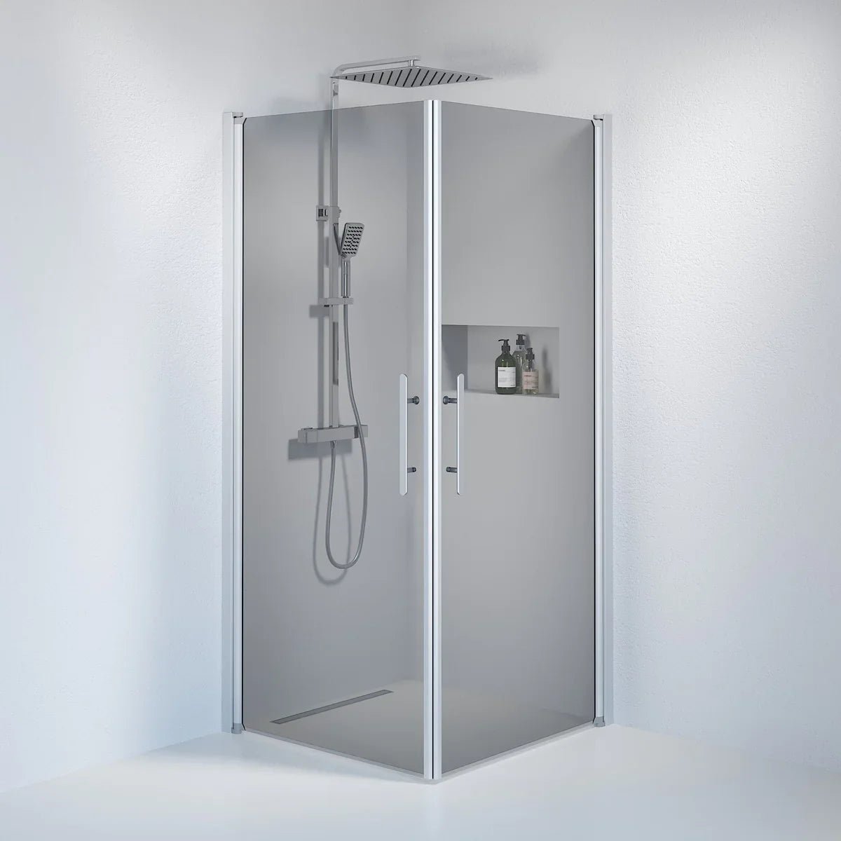 Vänern Duschhörn,Rak, Rökfärgat Glas, Borstad Aluminium Profil - Duschhörna - BATH DELUXE - PRESTIGE - 36 - 909 - 67 - 56 - 00 - BATHDELUXE SWEDEN