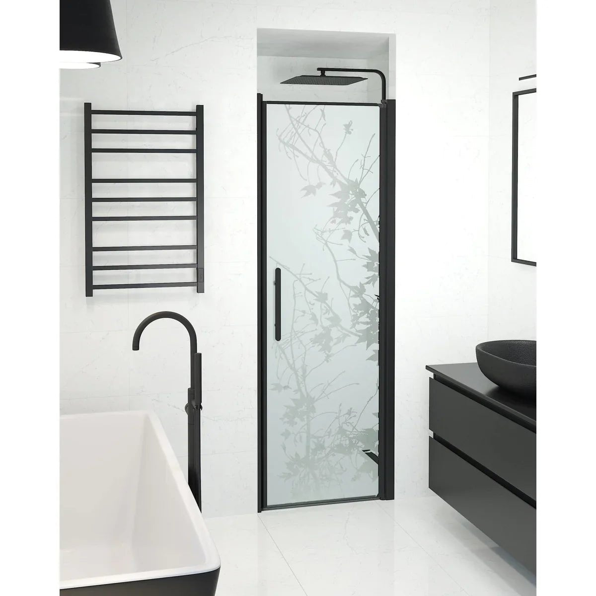 Vänern Niche Duschdörr, Frostat Decor Glas, Svart Profil - Nischduschar - BATH DELUXE - PRESTIGE - 38 - 070 - 02 - 54 - 00 - BATHDELUXE SWEDEN