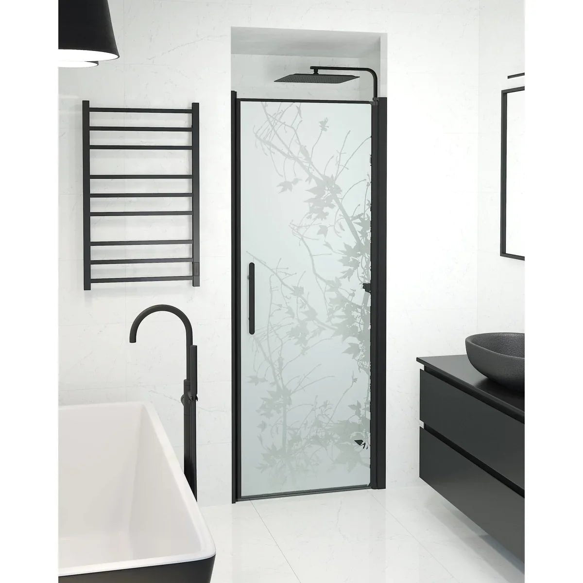 Vänern Niche Duschdörr, Frostat Decor Glas, Svart Profil - Nischduschar - BATH DELUXE - PRESTIGE - 38 - 080 - 00 - 54 - 00 - BATHDELUXE SWEDEN
