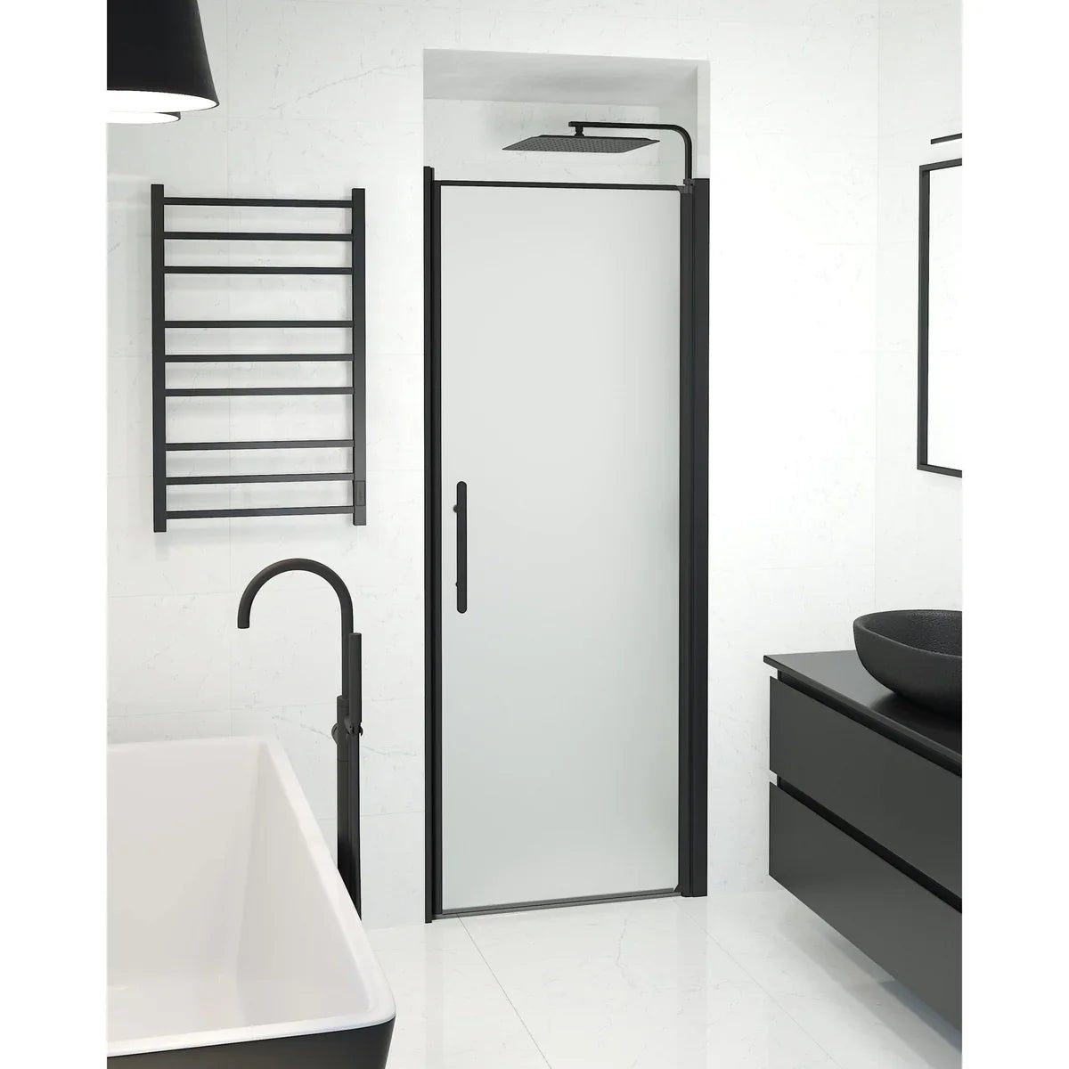 Vänern Niche Duschdörr, Frostat Glas, Svart Profil - Nischduschar - BATH DELUXE - PRESTIGE - 38 - 080 - 00 - 55 - 00 - BATHDELUXE SWEDEN