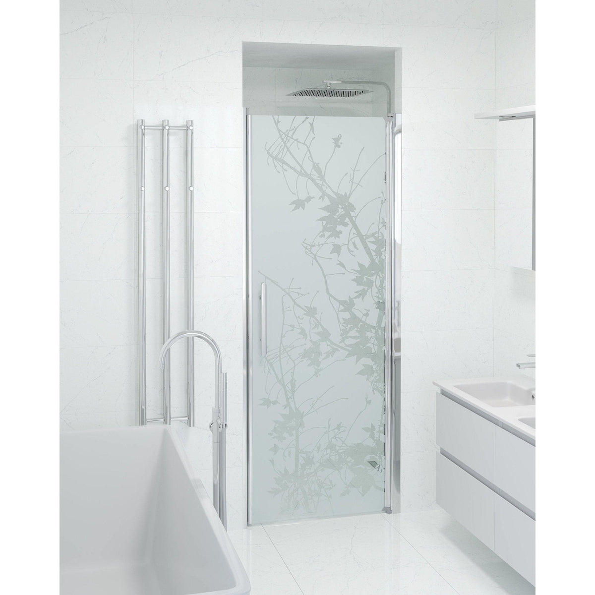 Dörr till duschnisch 80x198 cm - 6 mm frostat dekorglas med nanobehandling - Krom profil - Vänern