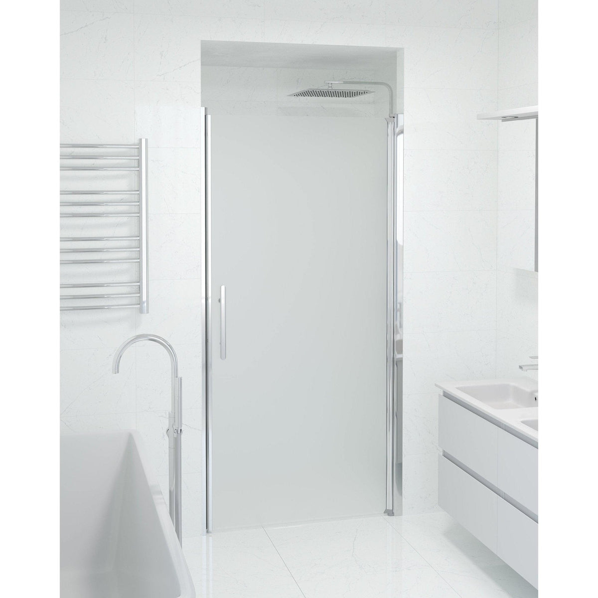 Dörr till duschnisch 90x198 cm - 6 mm frostat nanoglas - Krom profil - Vänern