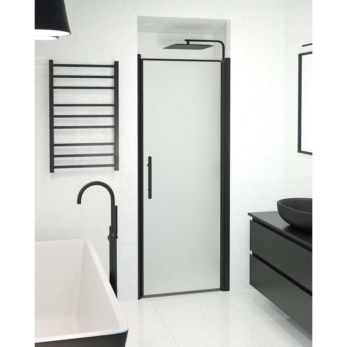 Niche - Frosted, Shower Enclosure Set - Code, Matt/Black - 100 cm - MASTERSTORE - 8595677139396 - Shower Enclosure Set - Code - 38 - 100 - 00 - 55 - 00 - 8595677139396