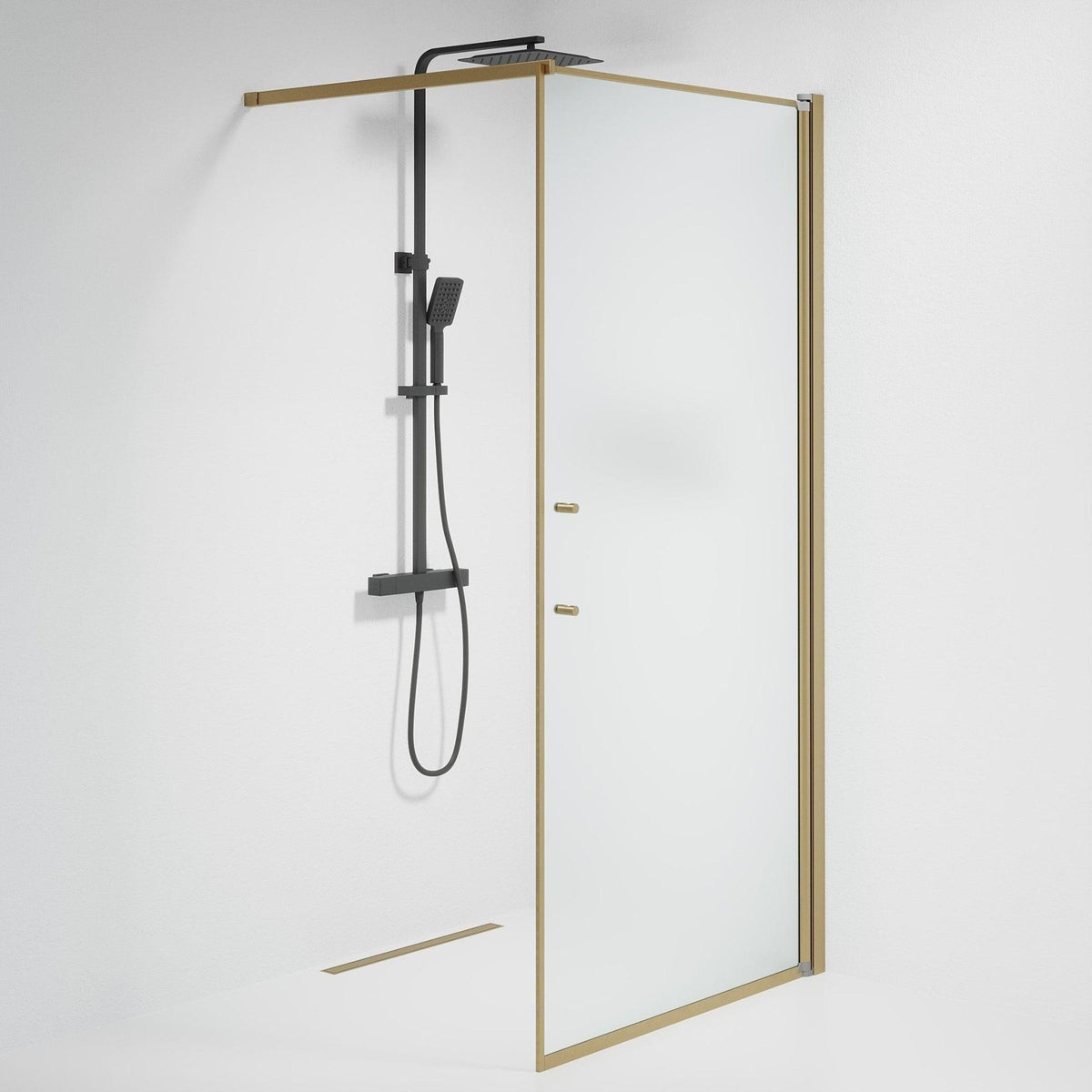 Duschvägg med stag 70x198 cm - 6 mm frostat nanoglas - bronsprofil - Vänern