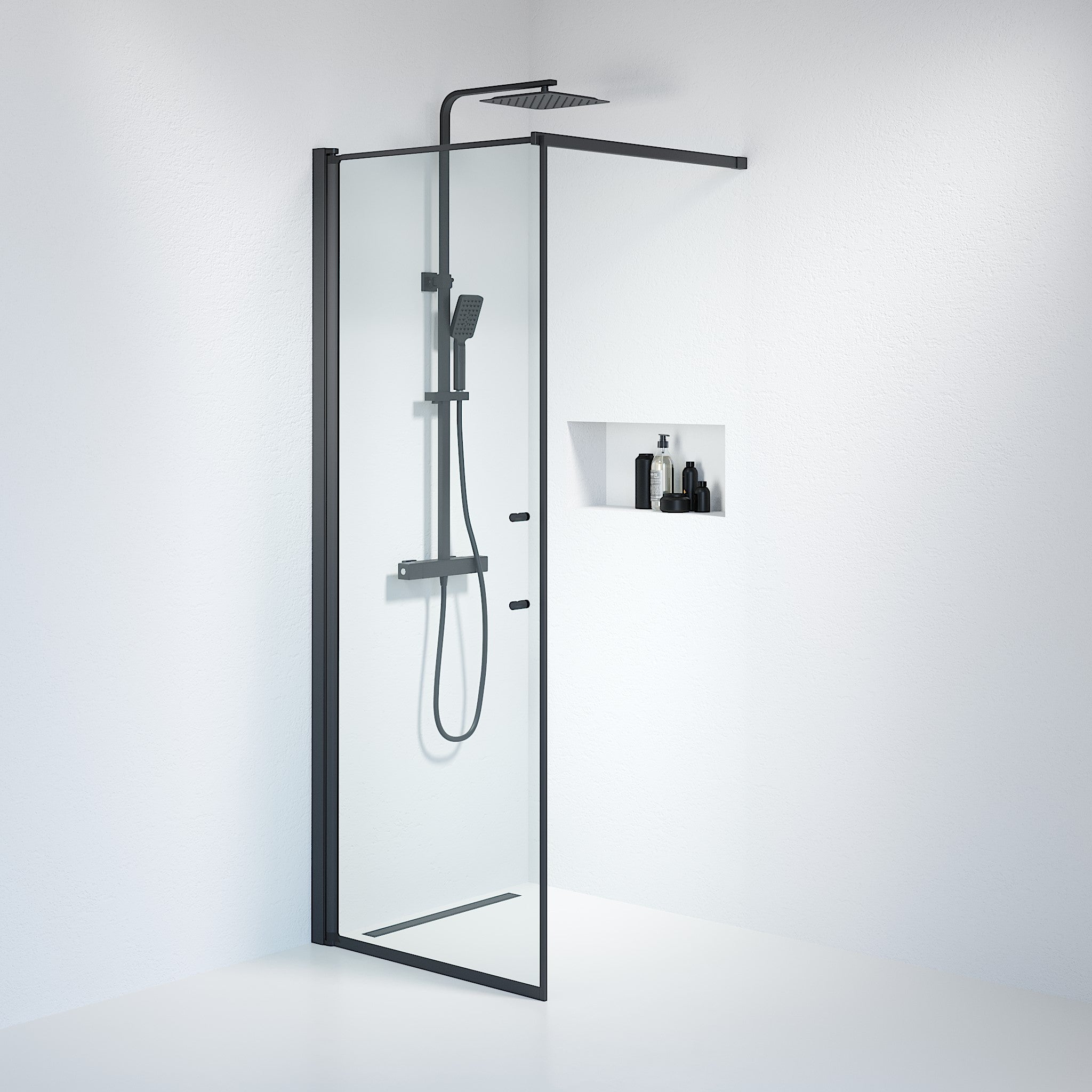 Wall - Clear, Shower Enclosure Set - Code, Clear/Black - 80 cm - MASTERSTORE - 8595677121483 - Shower Enclosure Set - Code - 39 - 080 - 02 - 50 - 00 - 8595677121483
