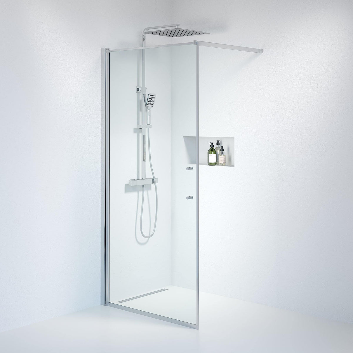 Duschvägg med stag 80x198 cm - 6 mm klart nanoglas - Krom profil - Vänern