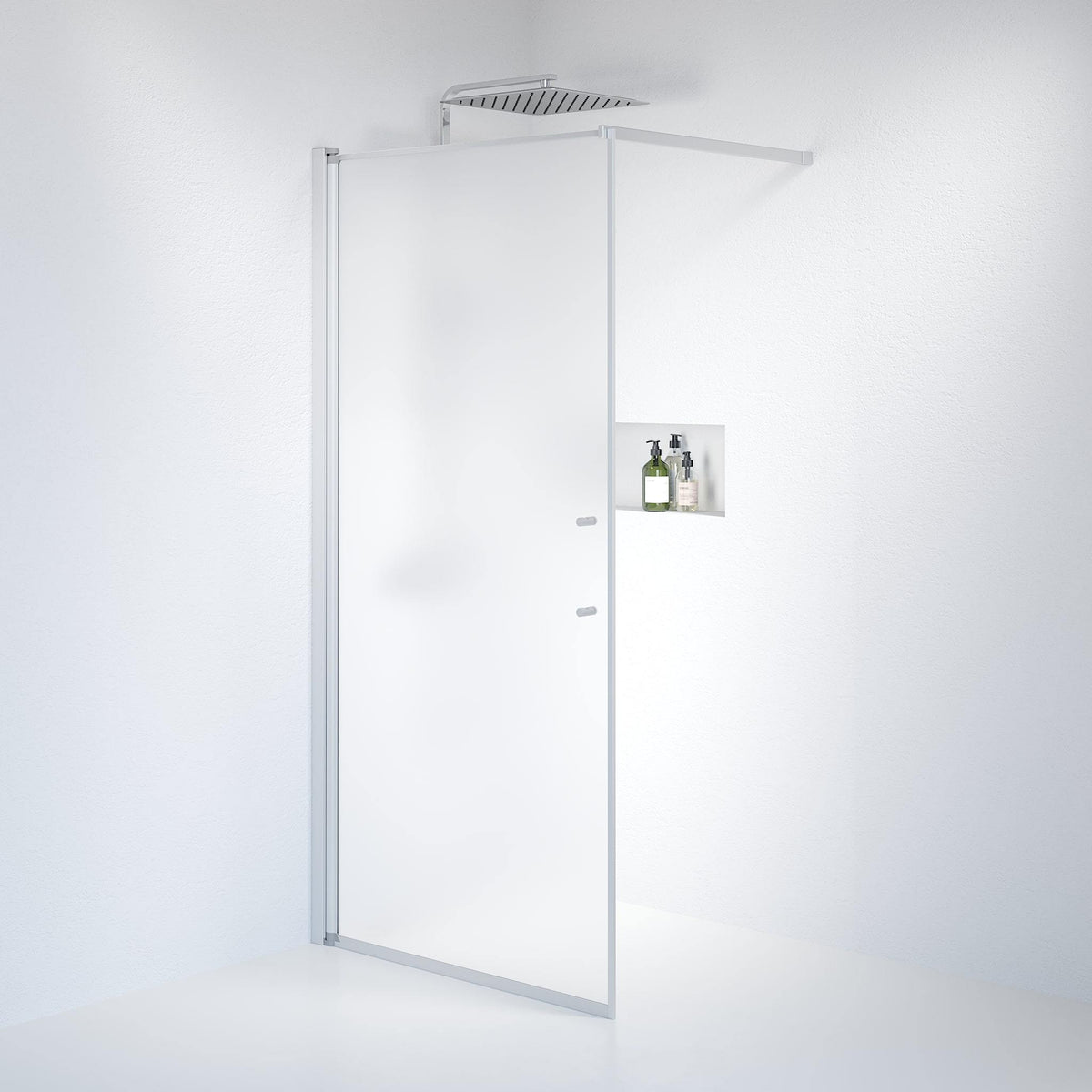 Duschvägg med stag 80x198 cm - 6 mm frostat nanoglas - borstad aluminiumprofil - Vänern
