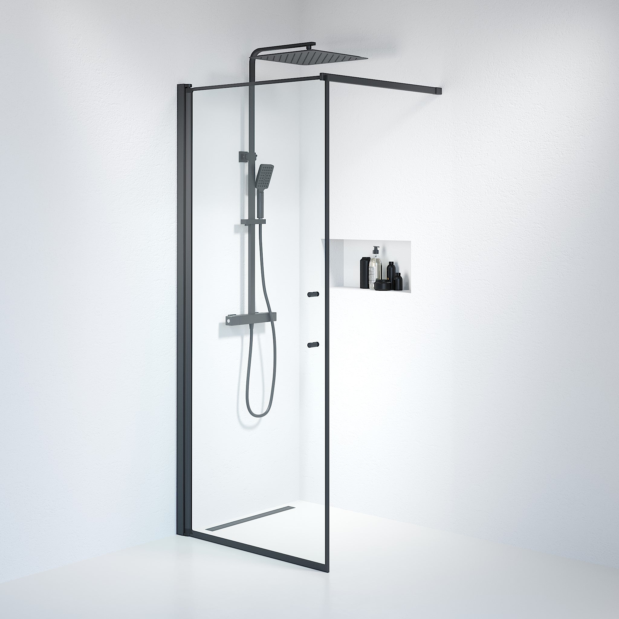 Wall - Clear, Shower Enclosure Set - Code, Clear/Black - 100 cm - MASTERSTORE - 8595677121742 - Shower Enclosure Set - Code - 39 - 100 - 02 - 50 - 00 - 8595677121742