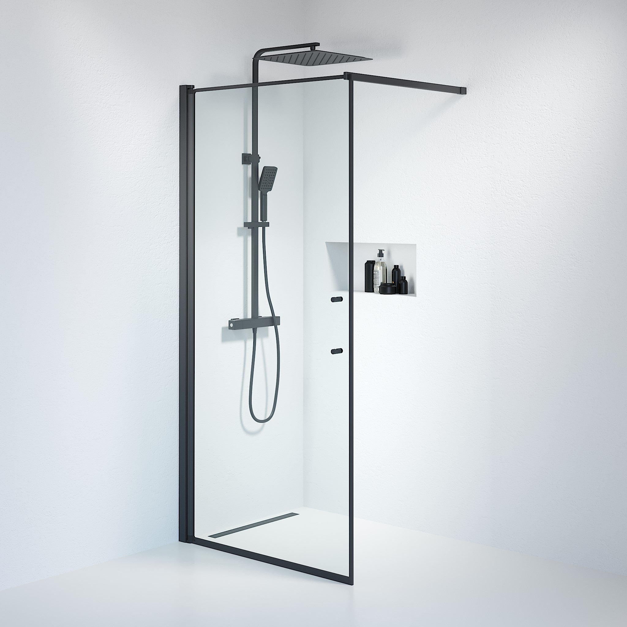 Wall - Clear, Shower Enclosure Set - Code, Clear/Black - 100 cm - MASTERSTORE - 8595677121742 - Shower Enclosure Set - Code - 39 - 100 - 02 - 50 - 00 - 8595677121742