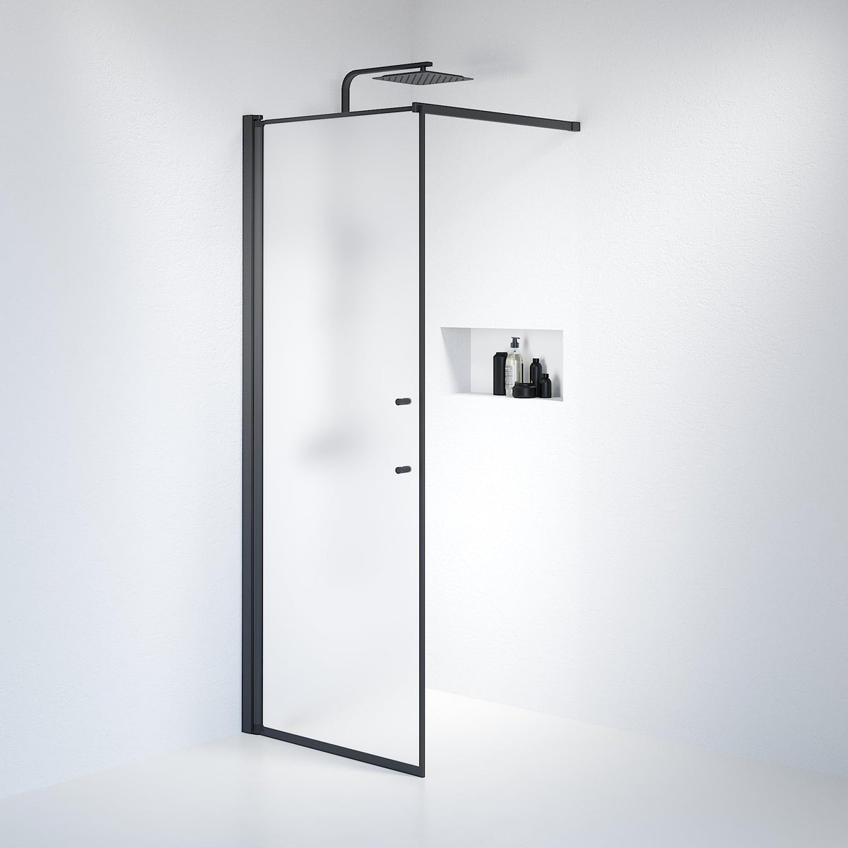 Wall - Frosted, Shower Encl. Set - Wall, Matt/Black - 100 cm - MASTERSTORE - 8595677121766 - Shower Enclosure Set - Code - 39-100-02-55-00 - 8595677121766